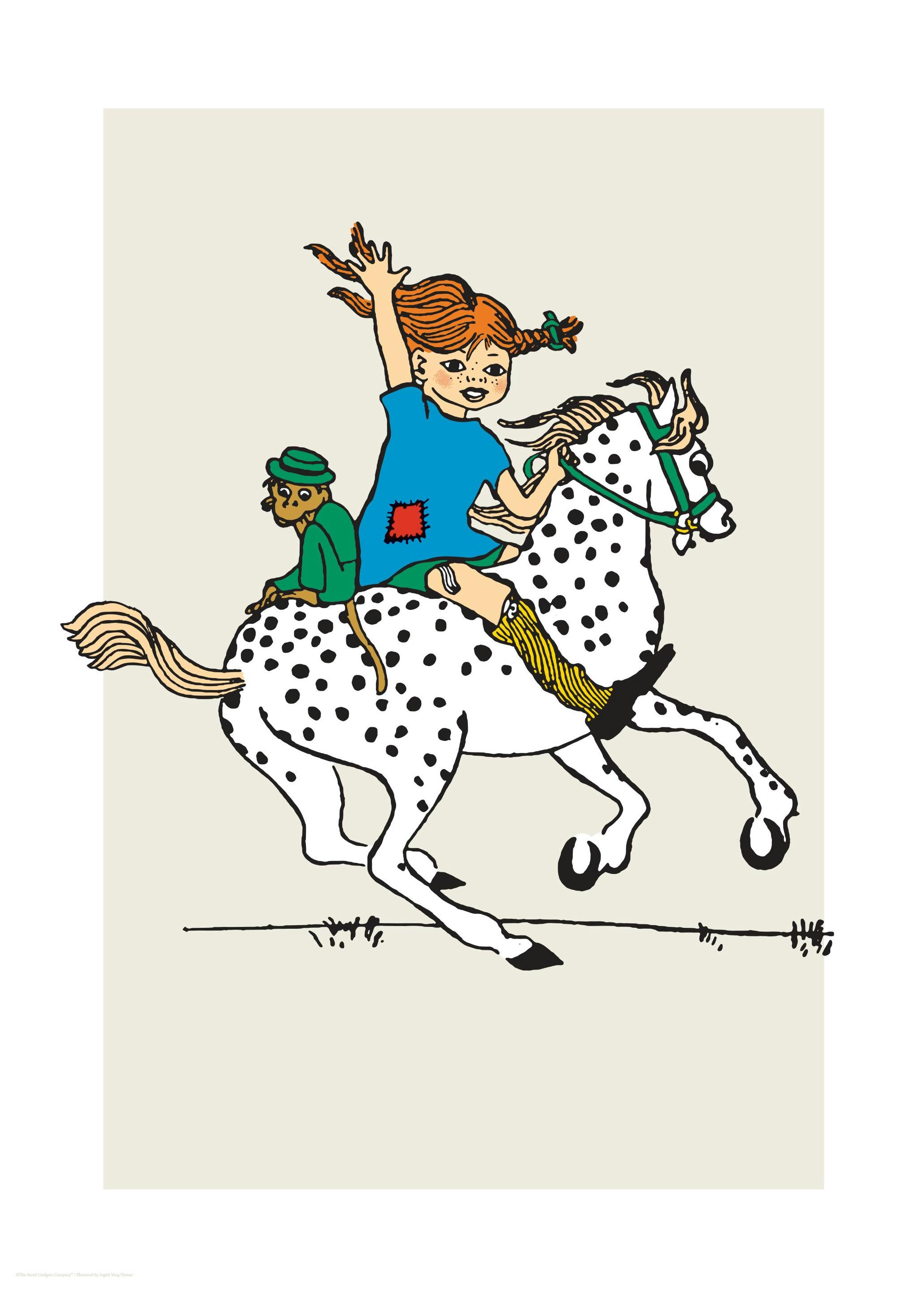 Pippi Langkous Paardrijden Poster (30x40 cm) - Poster Store