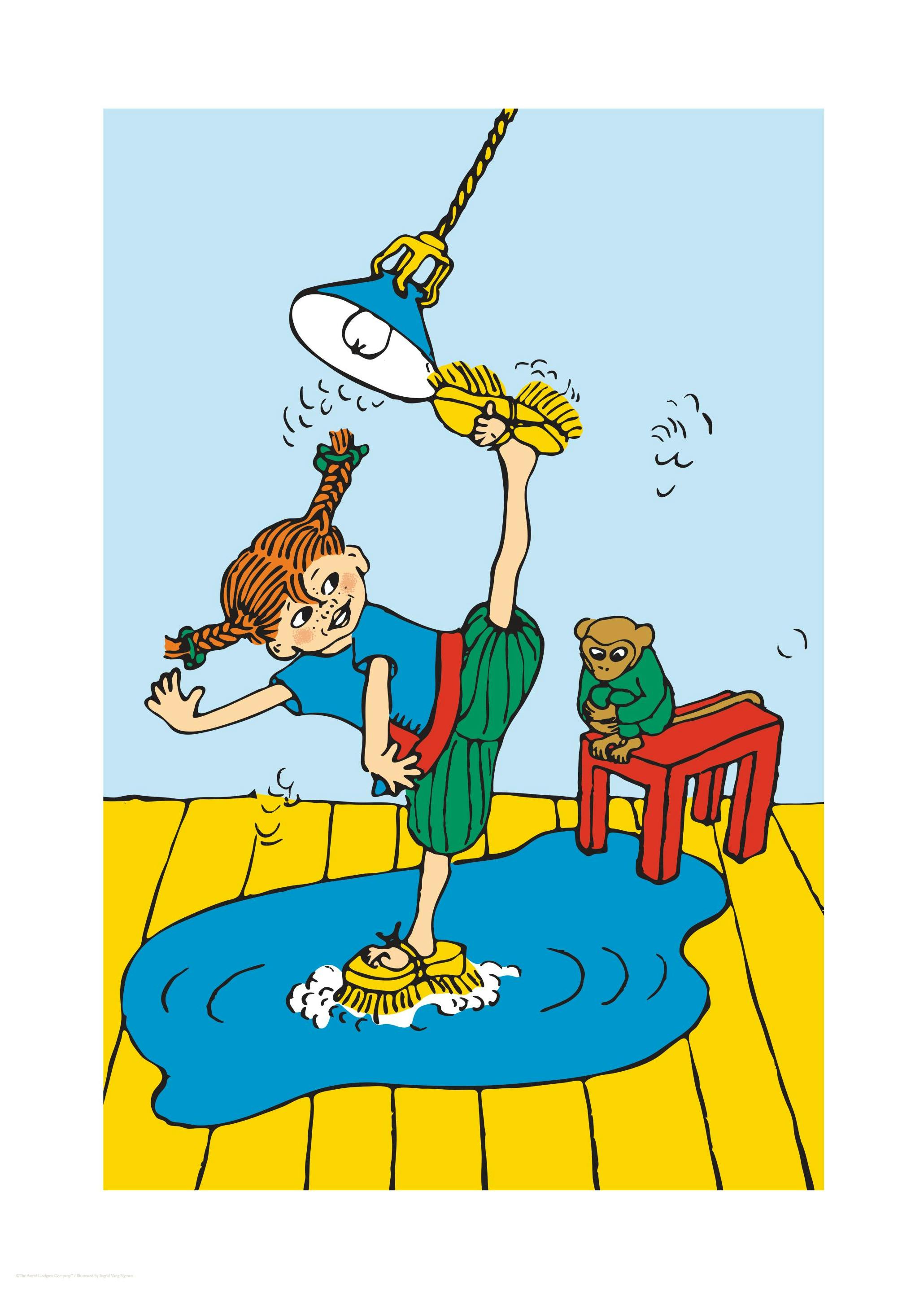 Poetsende Pippi Langkous Poster (50x70 cm) - Poster Store