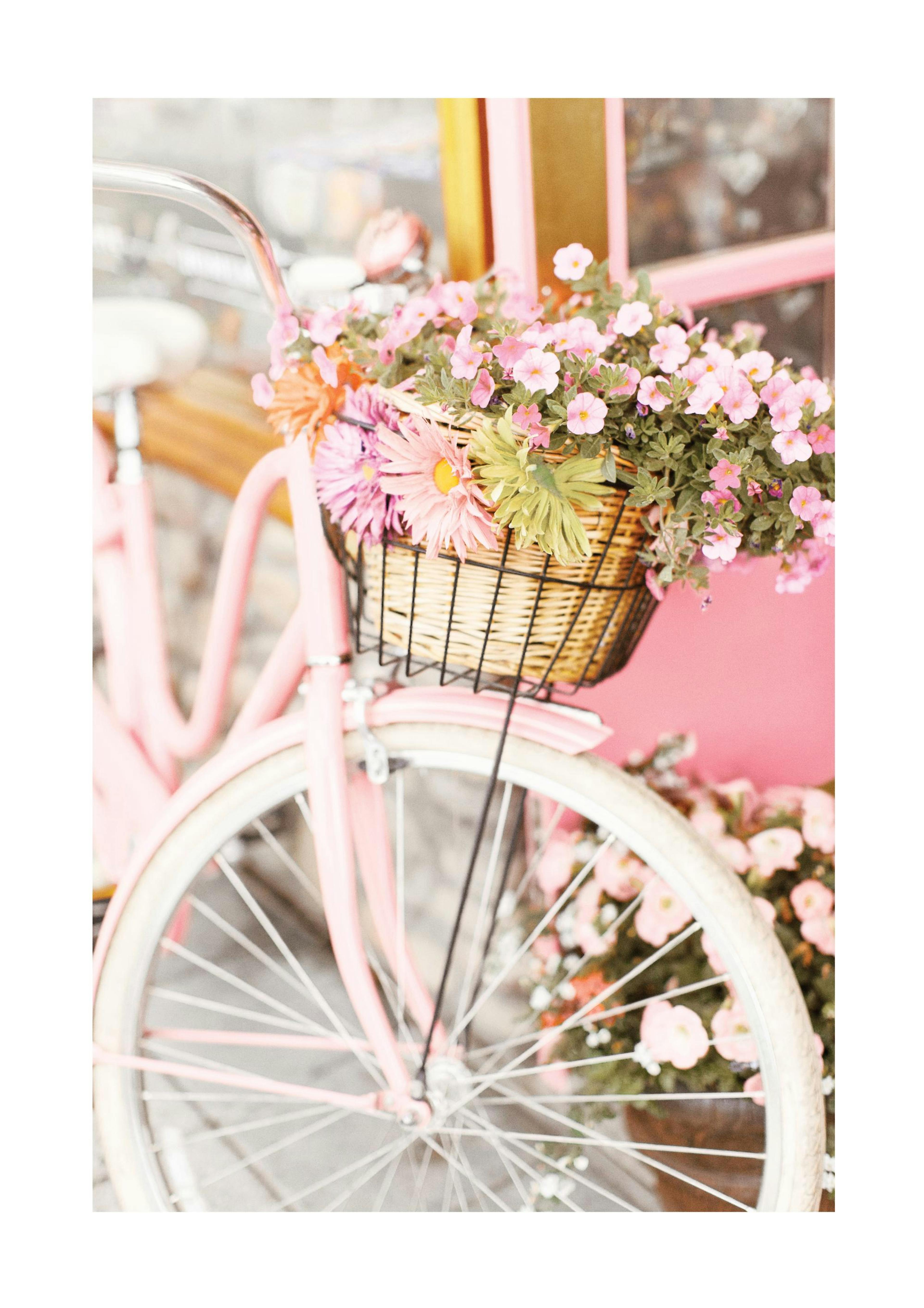 Poster con bicicletta rosa con fiori 0