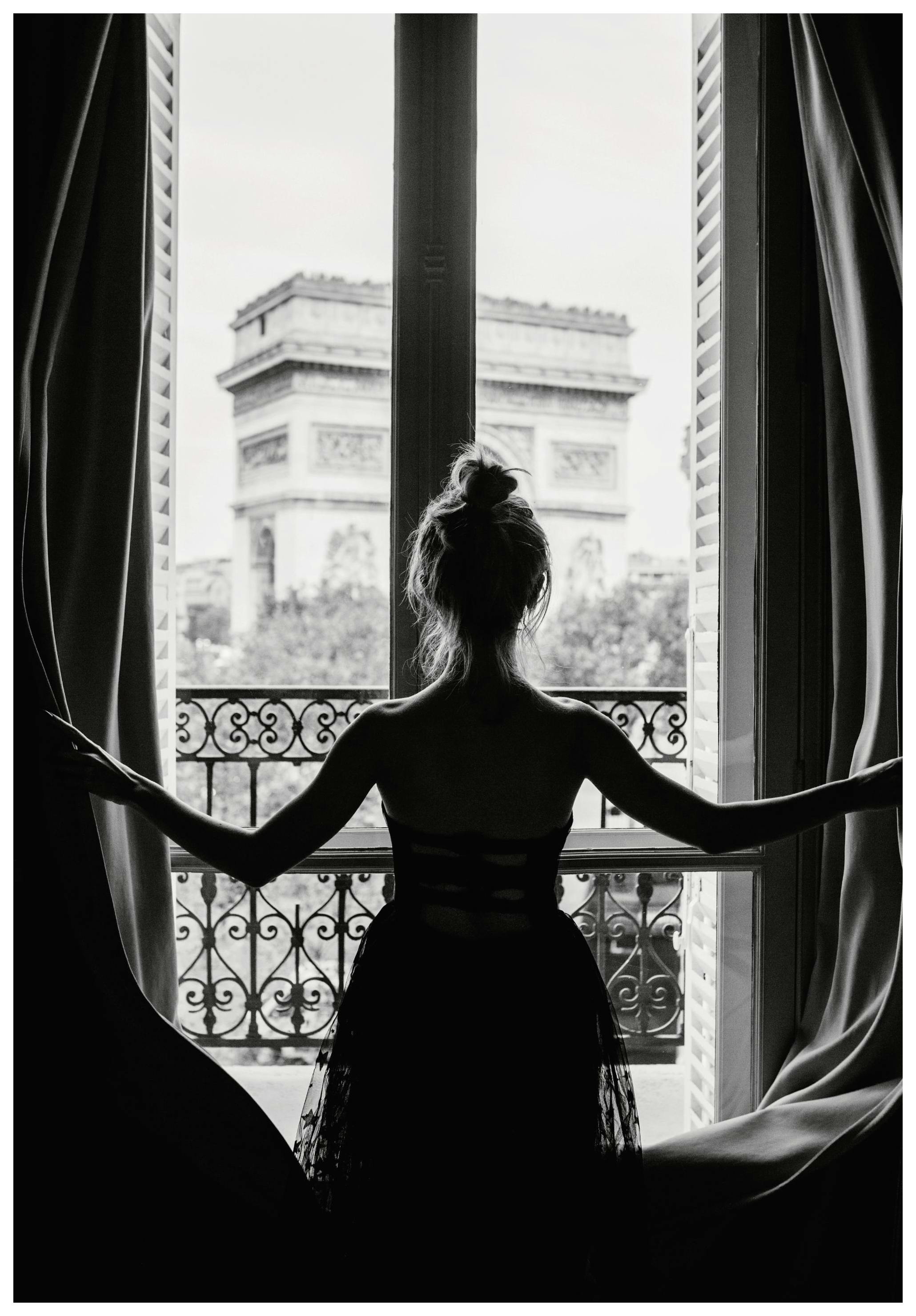 Girl in Paris Window Poster (30x40 cm) - Poster Store
