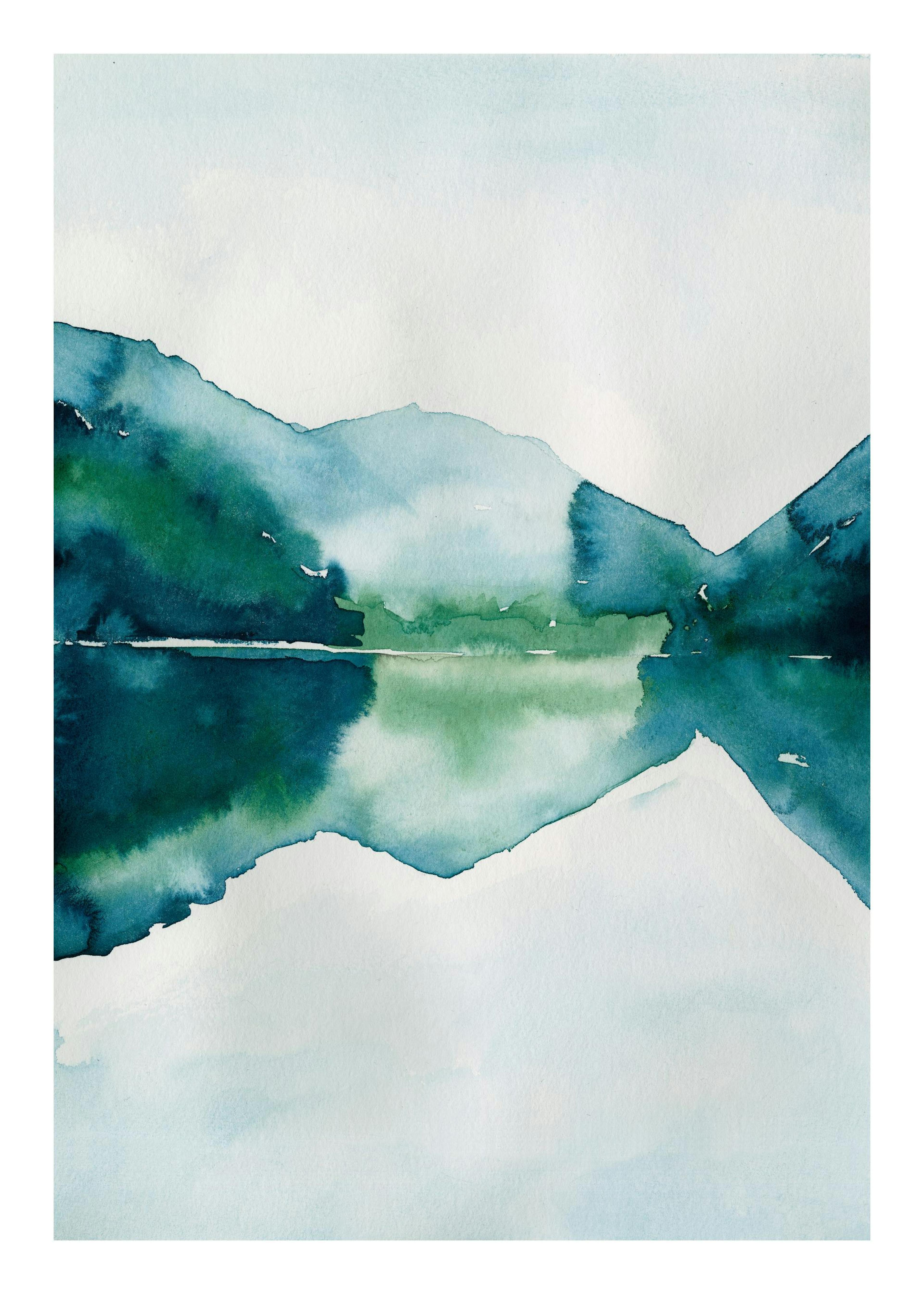 Watercolor Mountain Reflection Print 0