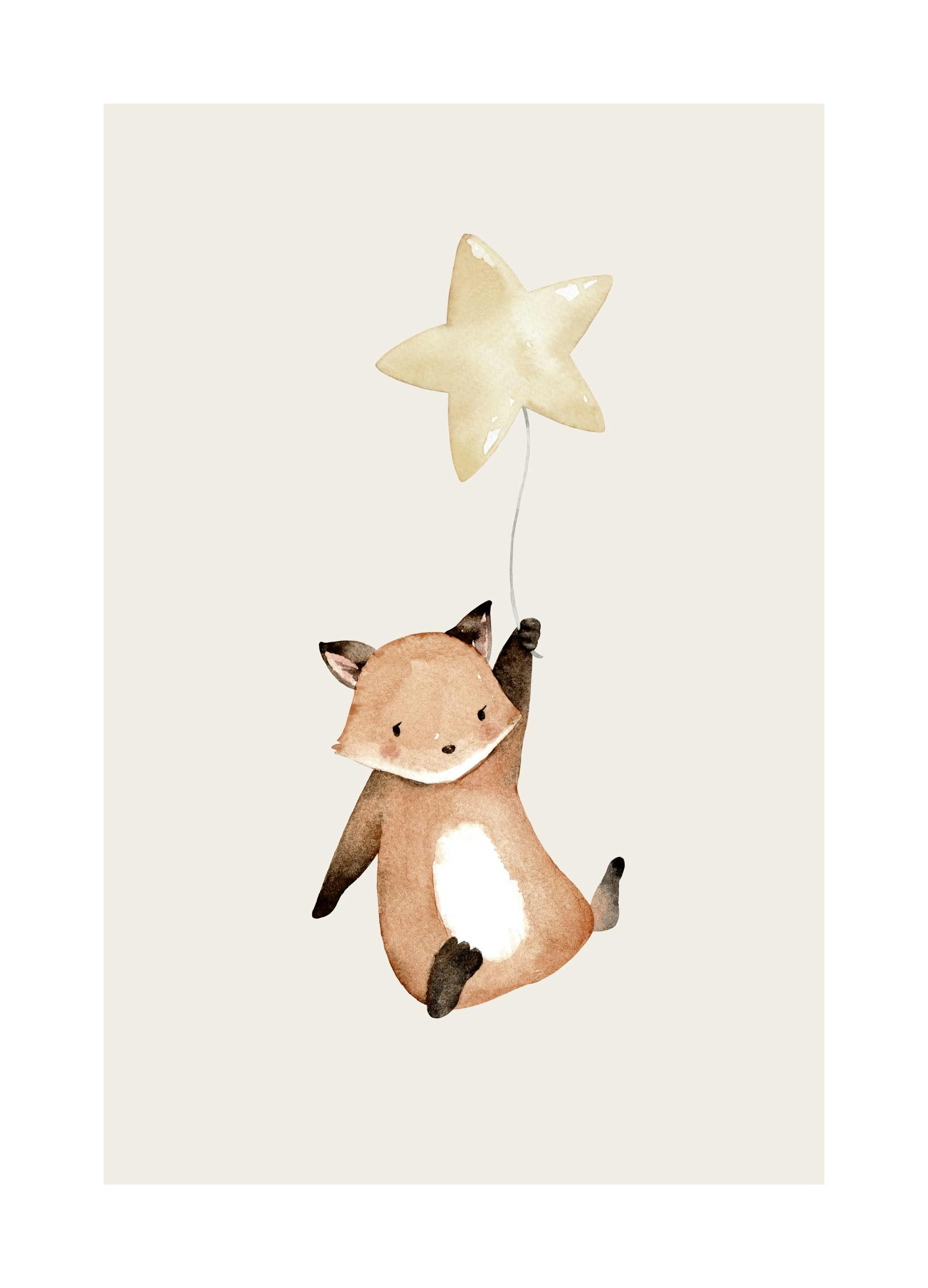 Star Balloon Fox Poster (13x18 cm) - Poster Store