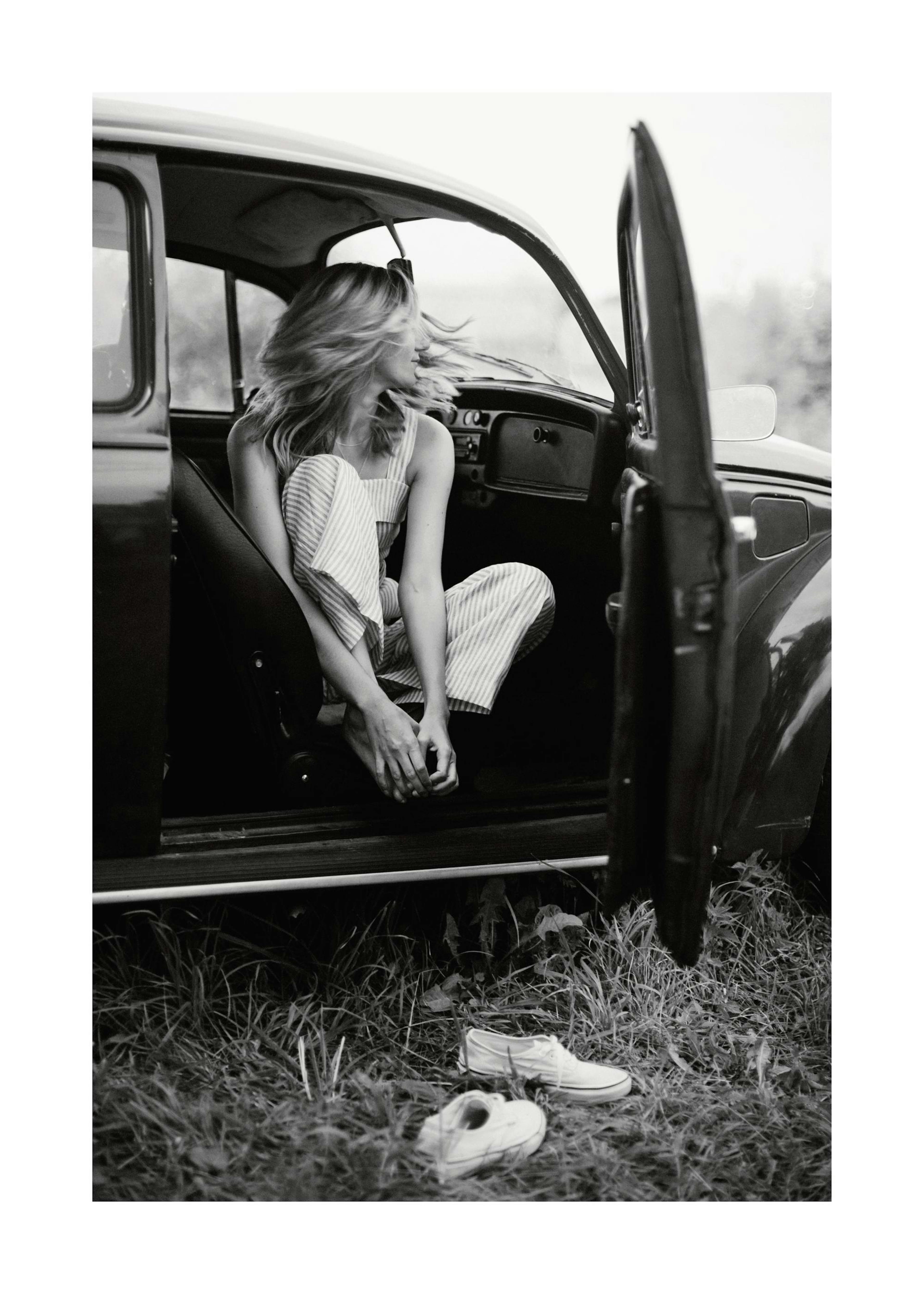 Girl in Retro Car Poster 0