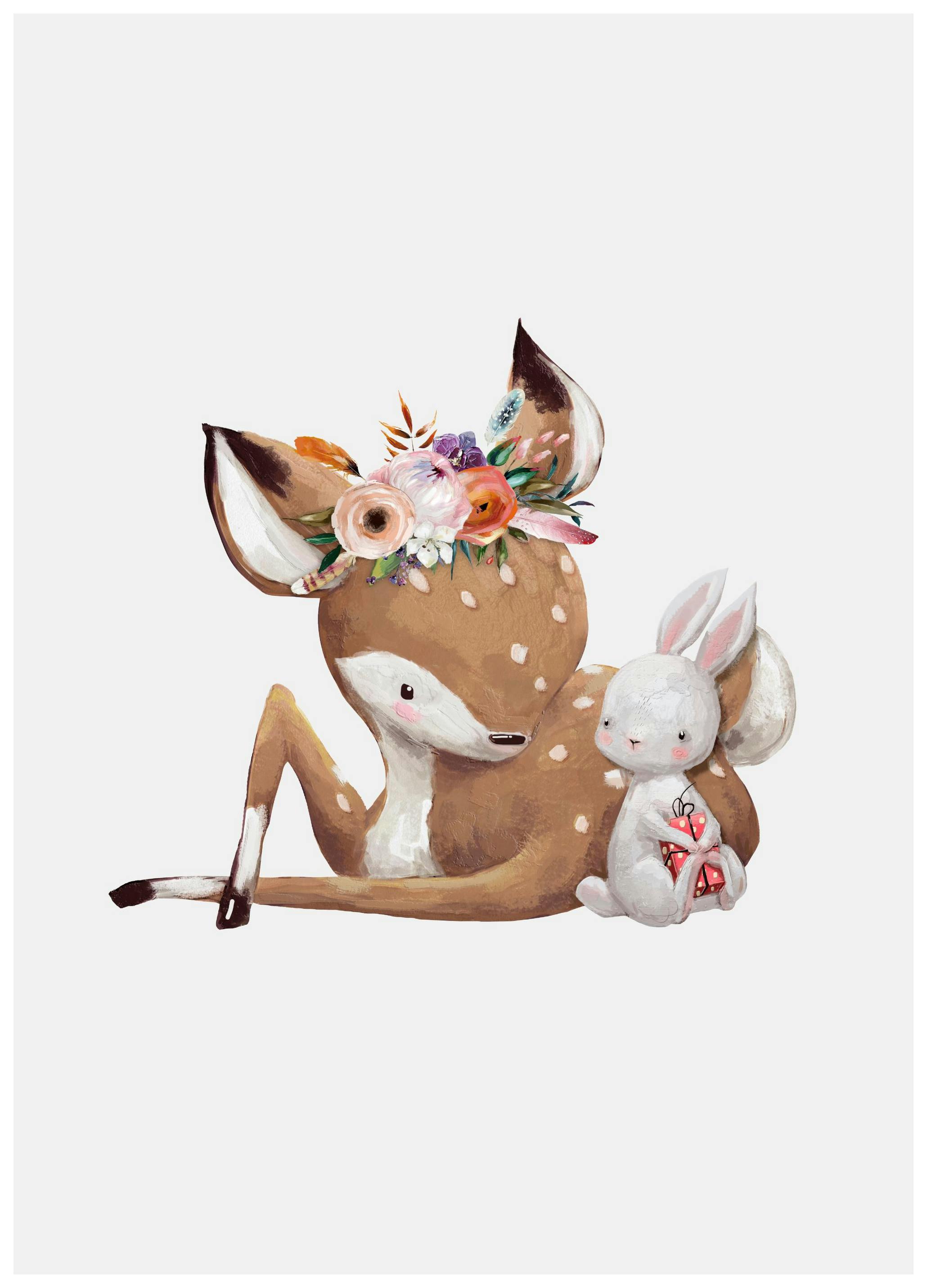 Hert en Konijn Poster (21x30 cm) - Poster Store