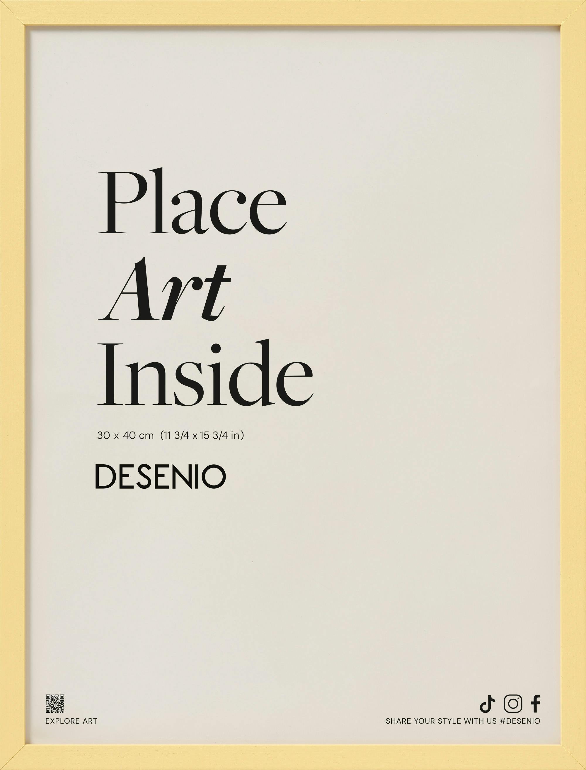 Poster con sfondo beige e scritta nera Place Art Inside con il logo DESENIO.