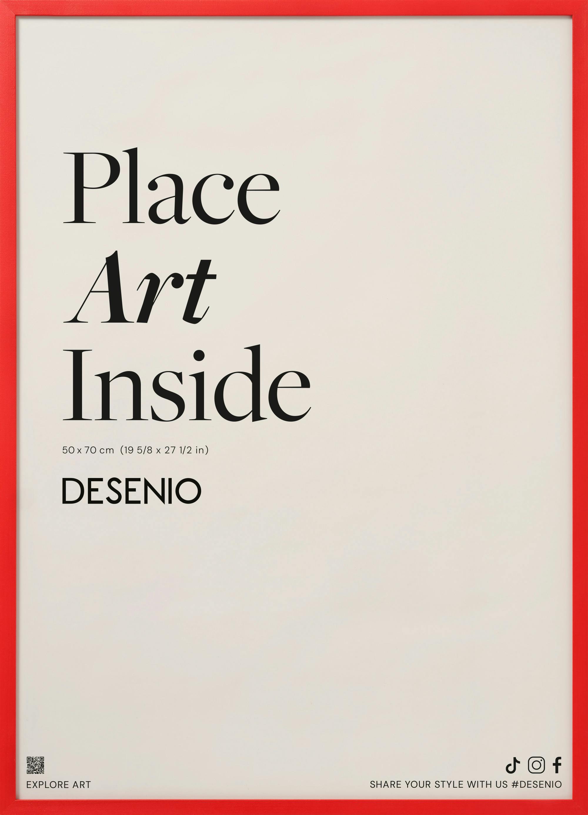Poster avec les mots Place Art Inside en noir sur un fond crème, cadre rouge vif.