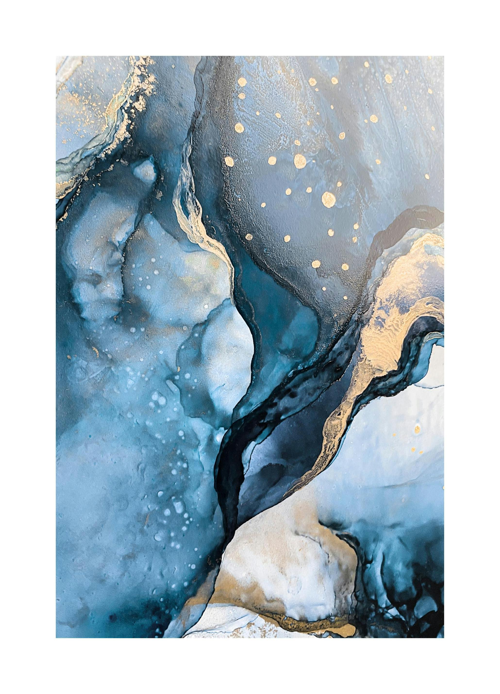 Abstracte Blauwe Aquarel Nr 1 Poster (70x100 cm) - Poster Store