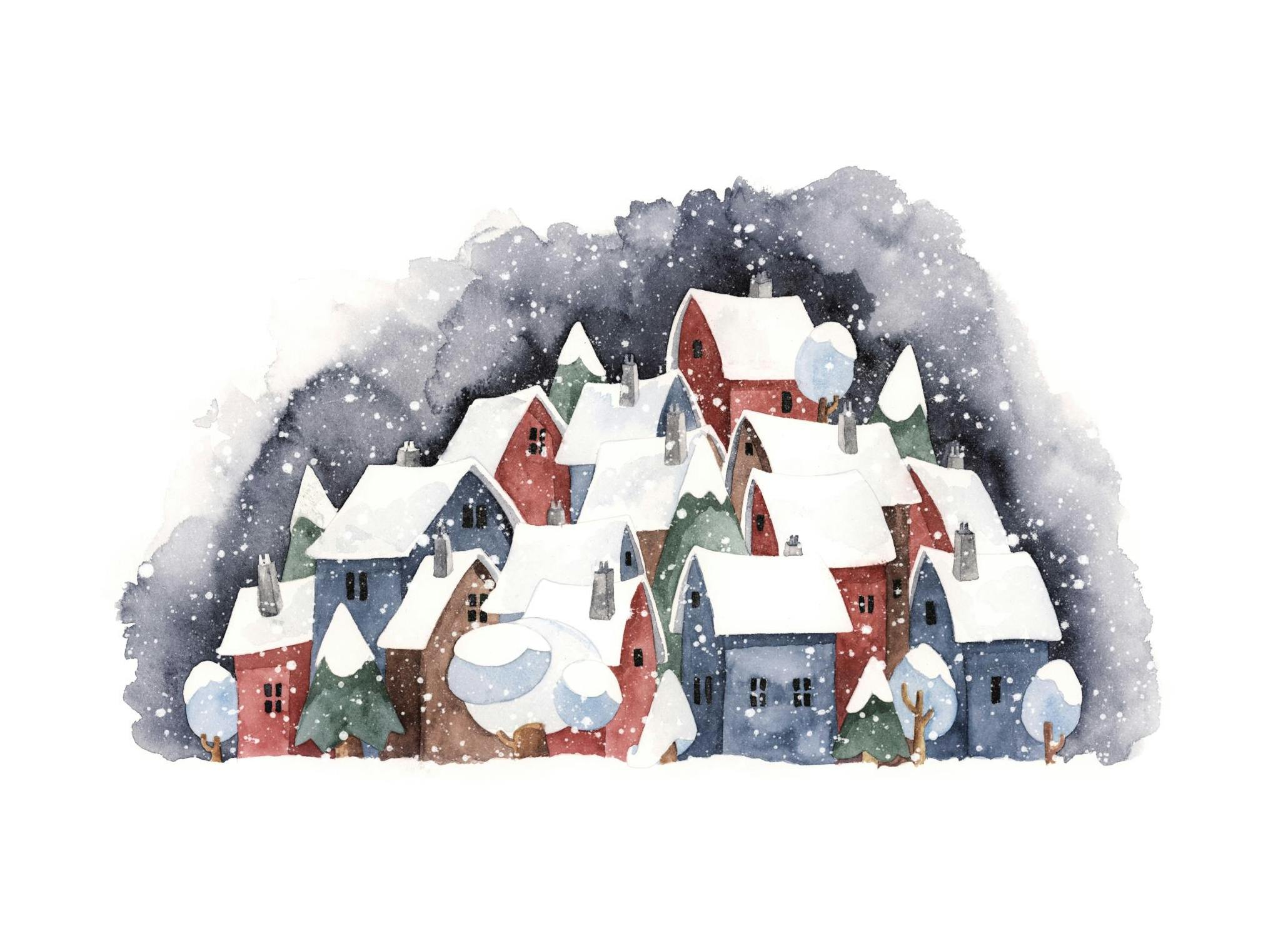 Besneeuwde stad poster (50x70 cm) - Poster Store