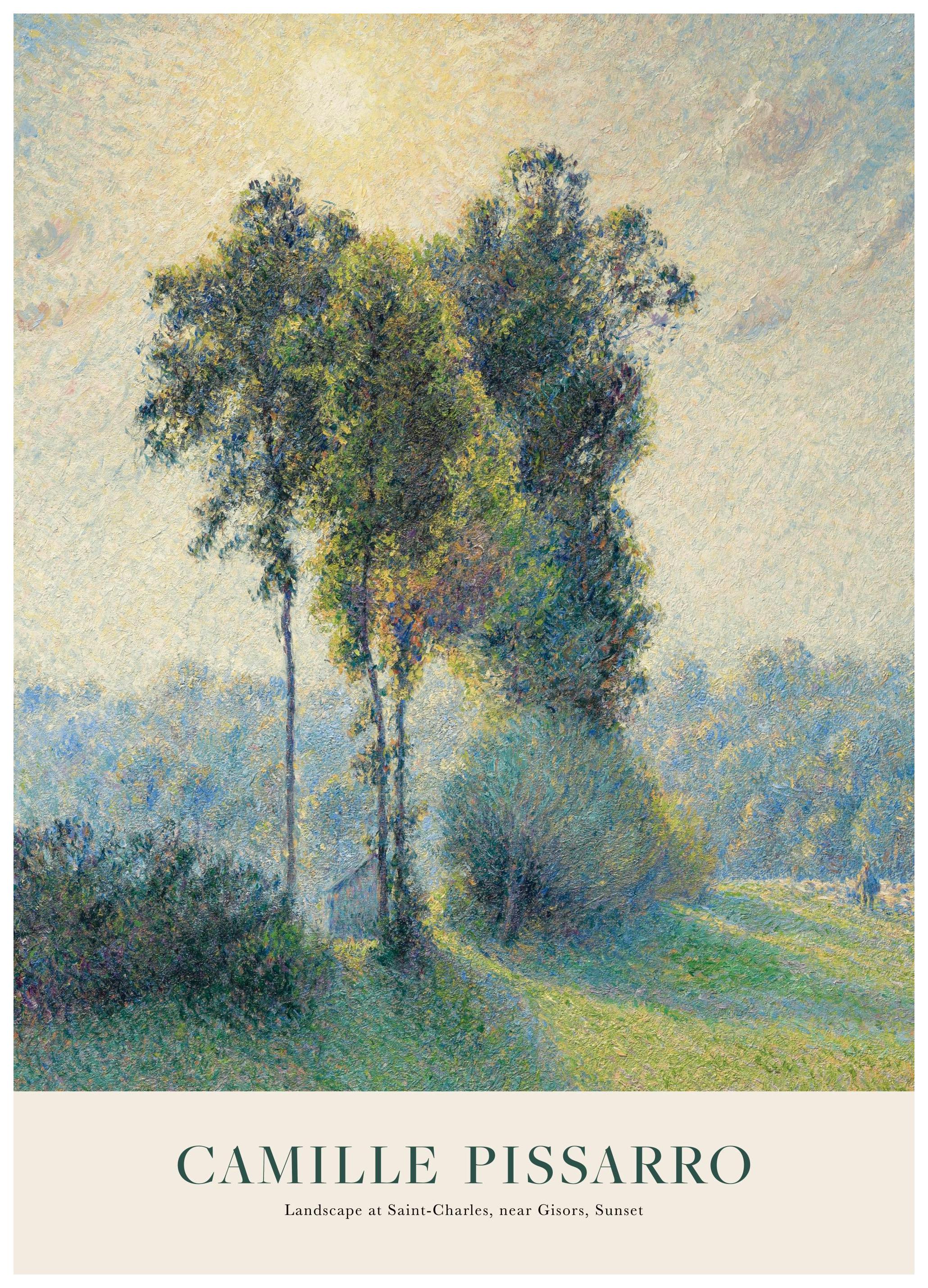 Camille Pissarro – Landschap bij Saint-Charles, In de buurt van Gisors, Zonsondergangsposter (50x70 cm) - Poster Store