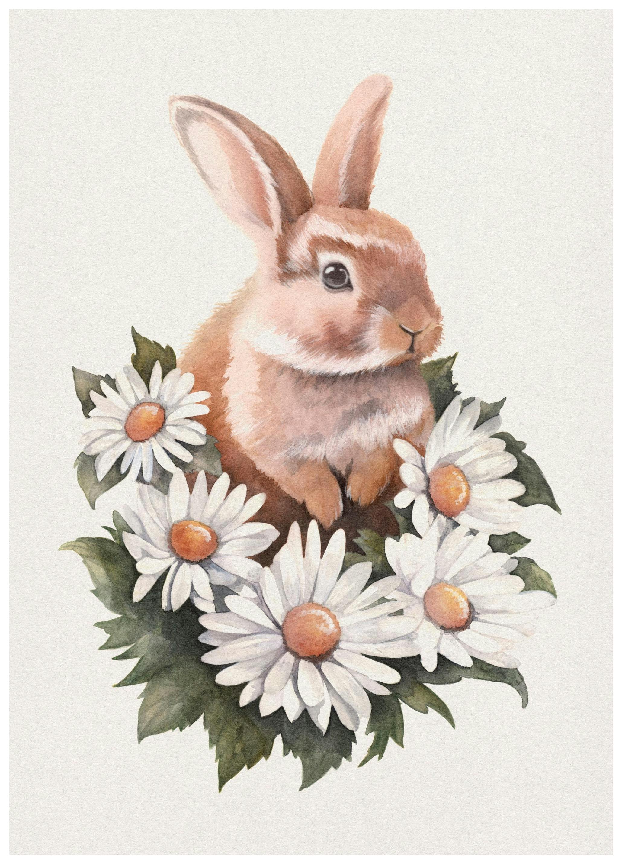 Konijn in Madeliefjes Poster (30x40 cm) - Poster Store