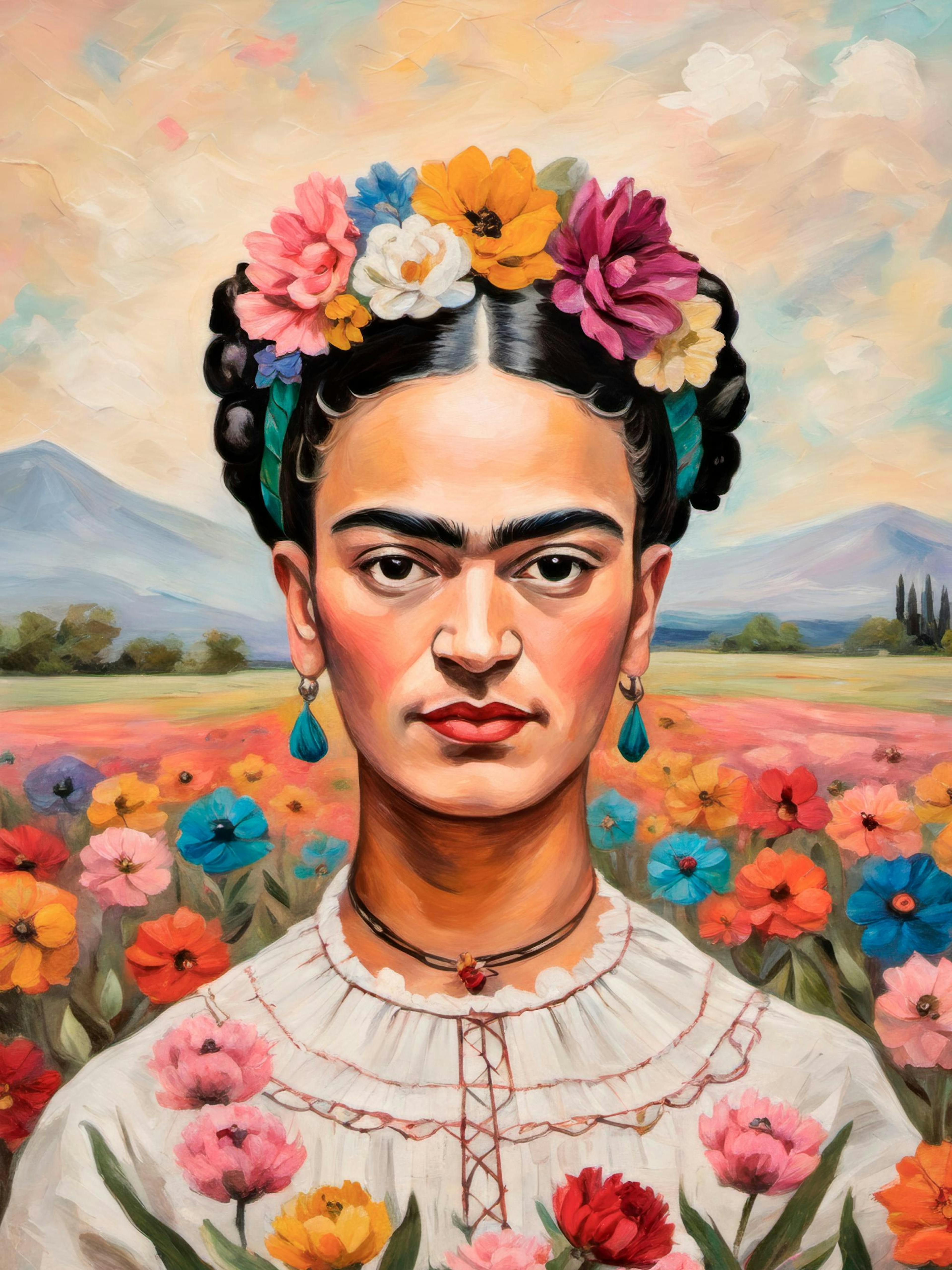 Frida Kahlo in Flower Field Poster thumbnail