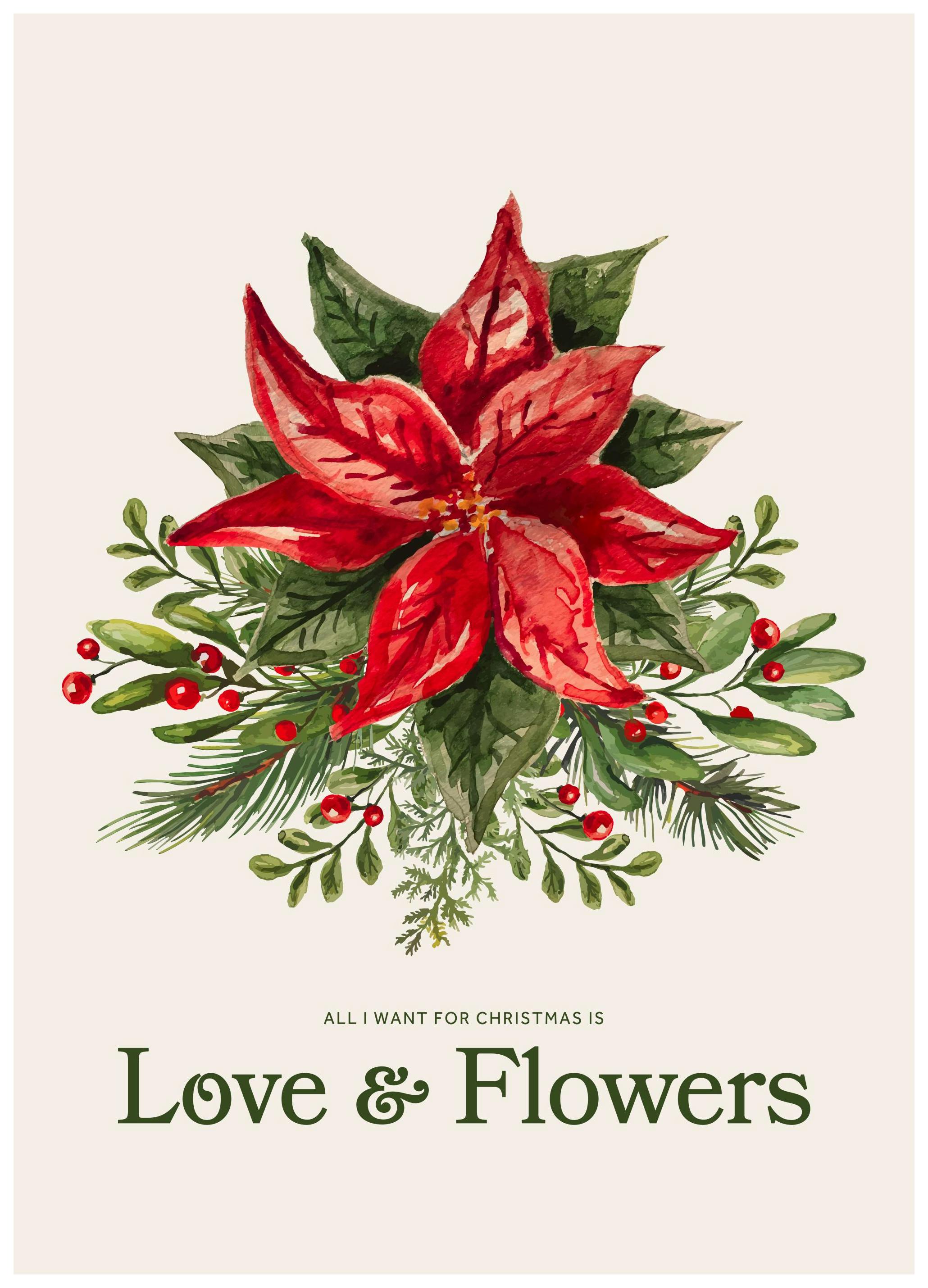 Liefde en Bloemen voor Kerstmis Poster (50x70 cm) - Poster Store