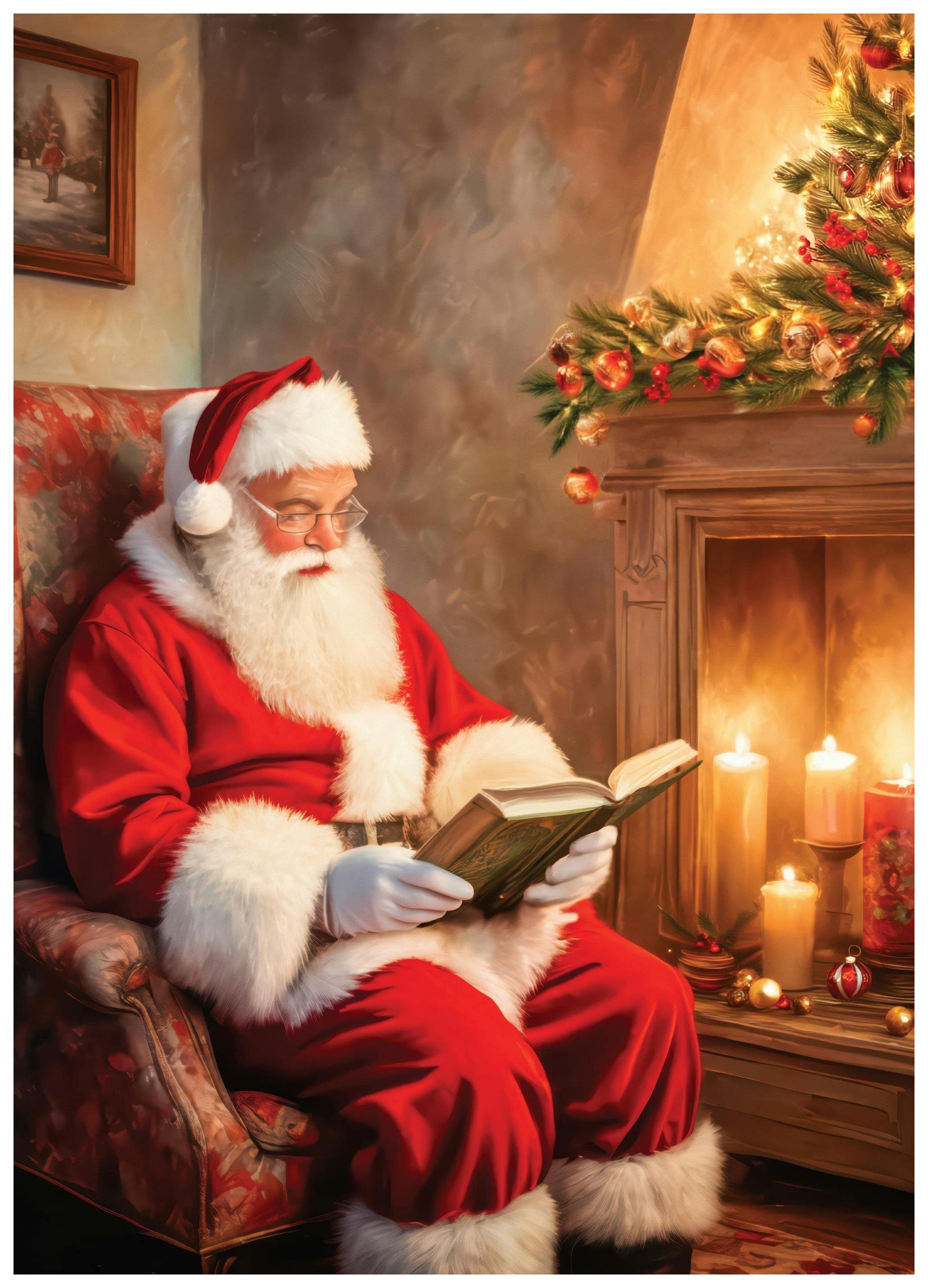 Lezende Kerstman Poster (50x70 cm) - Poster Store