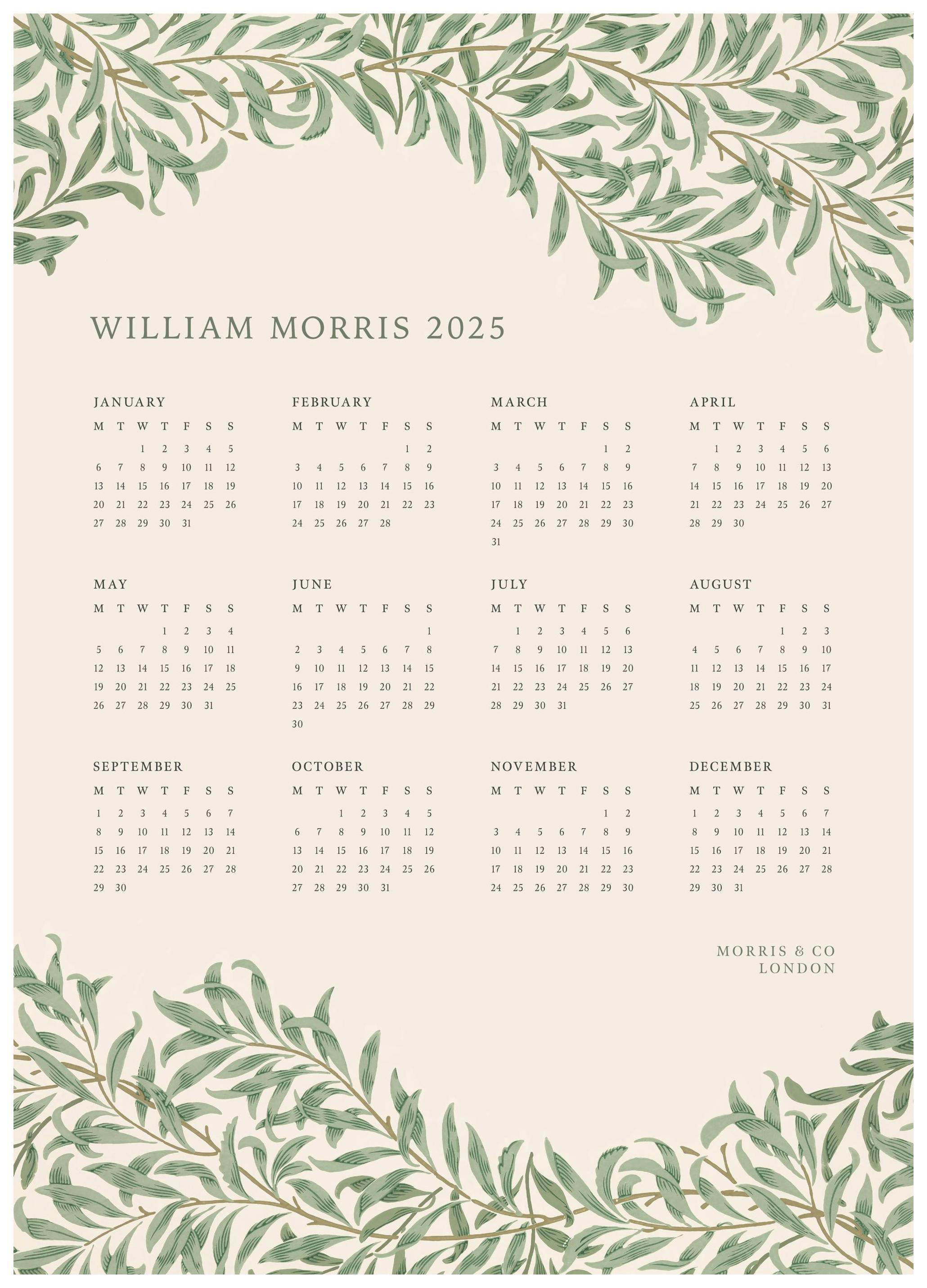 William Morris Green Calendar 2025 Plakat (50x70 cm) - Poster Store