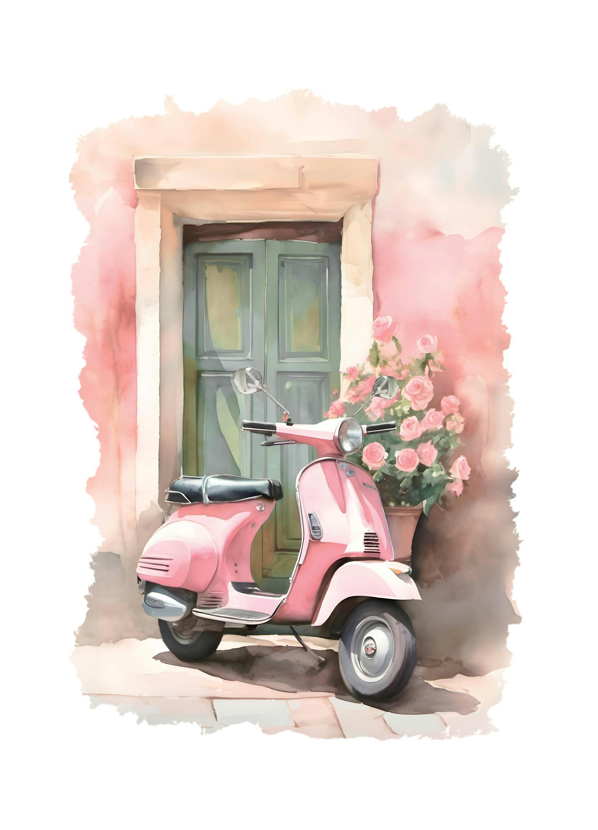 Roze Vespa Poster (21x30 cm) - Poster Store