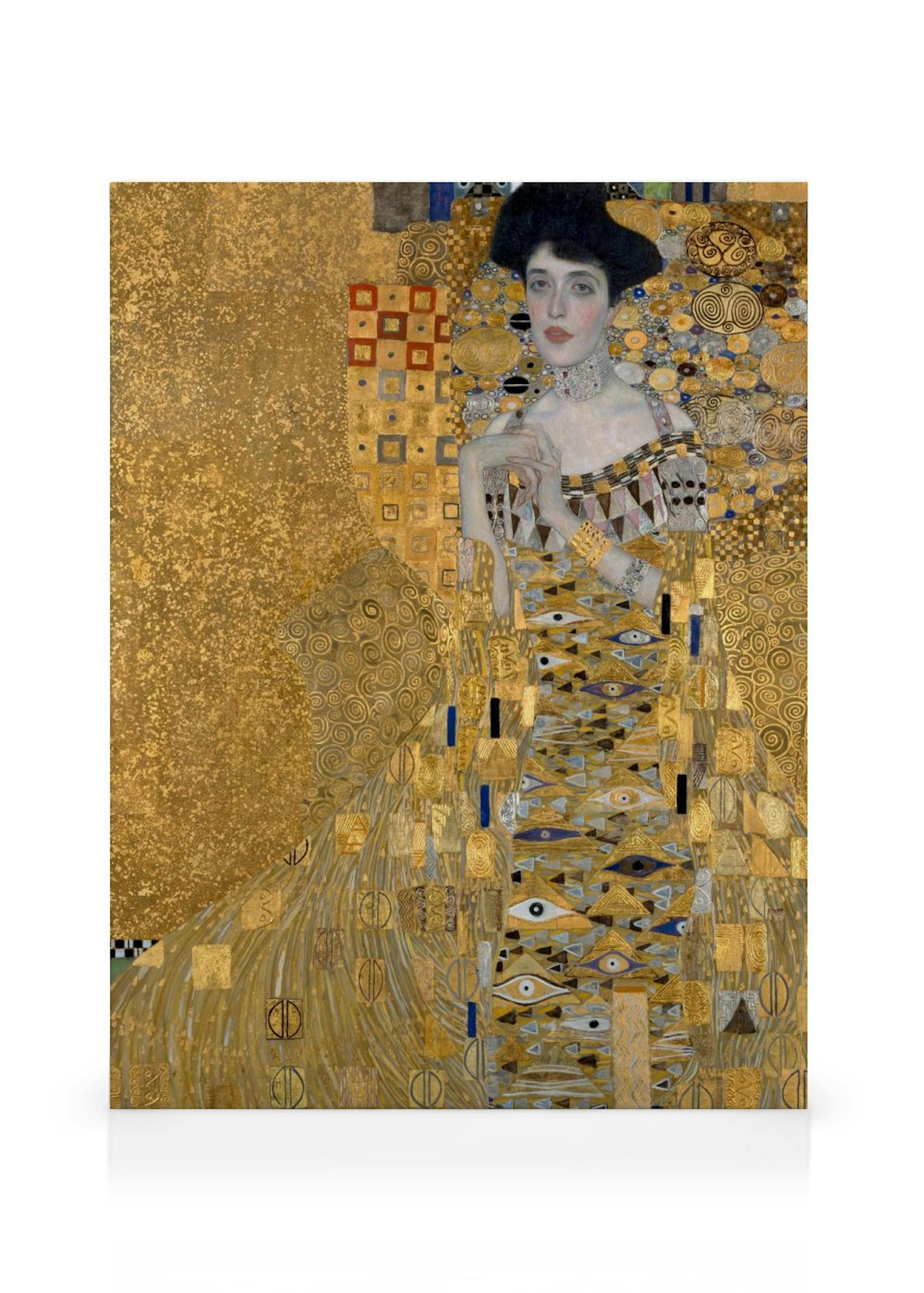 Gustav Klimtin kanvaasi muotokuva Adele Bloch-Bauerista, kultaisen ja geometrisen kuvion ympäröimänä.