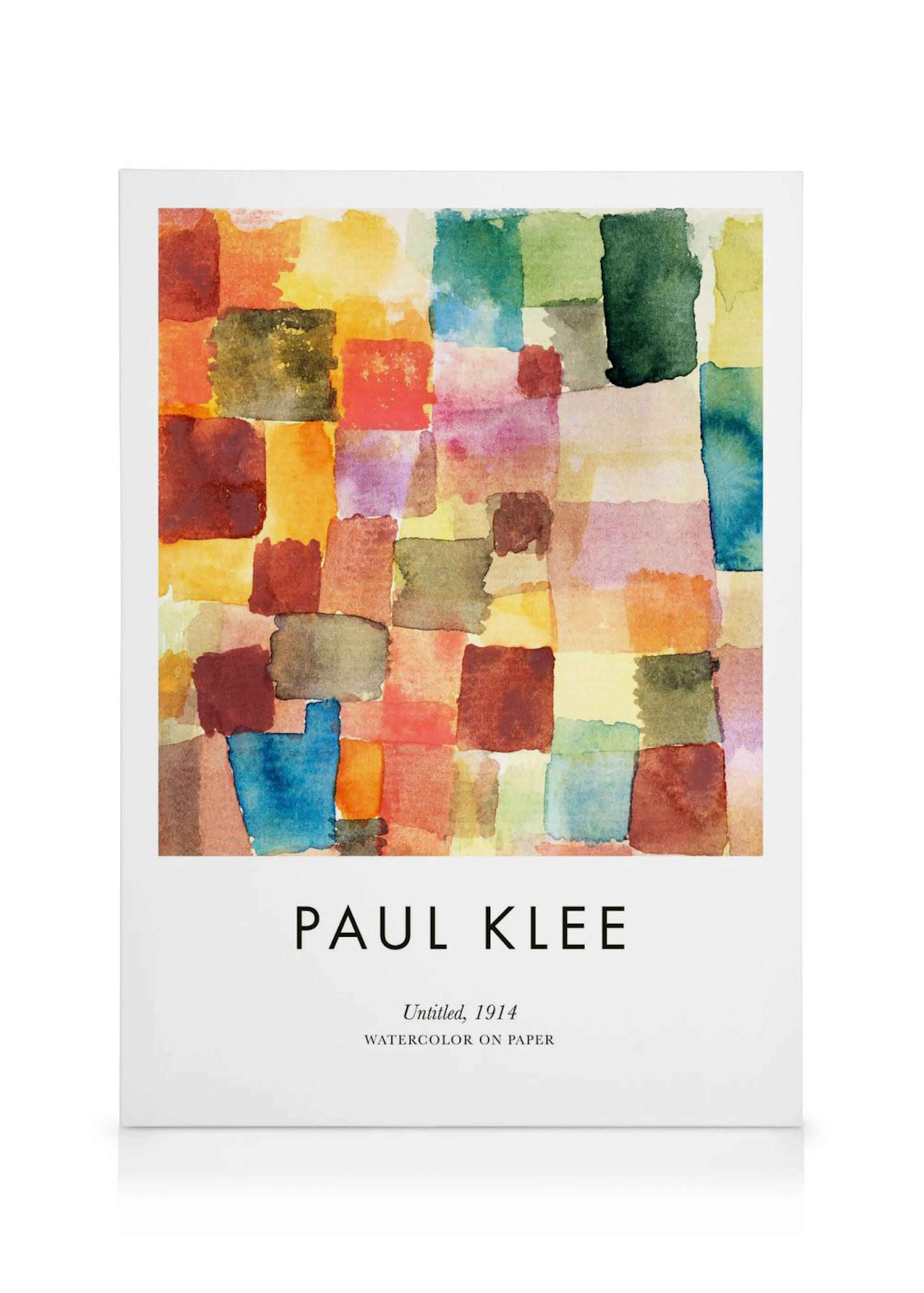A canvas featuring Paul Klees abstract watercolor of colorful, irregular, earthy-toned mosaic squares.