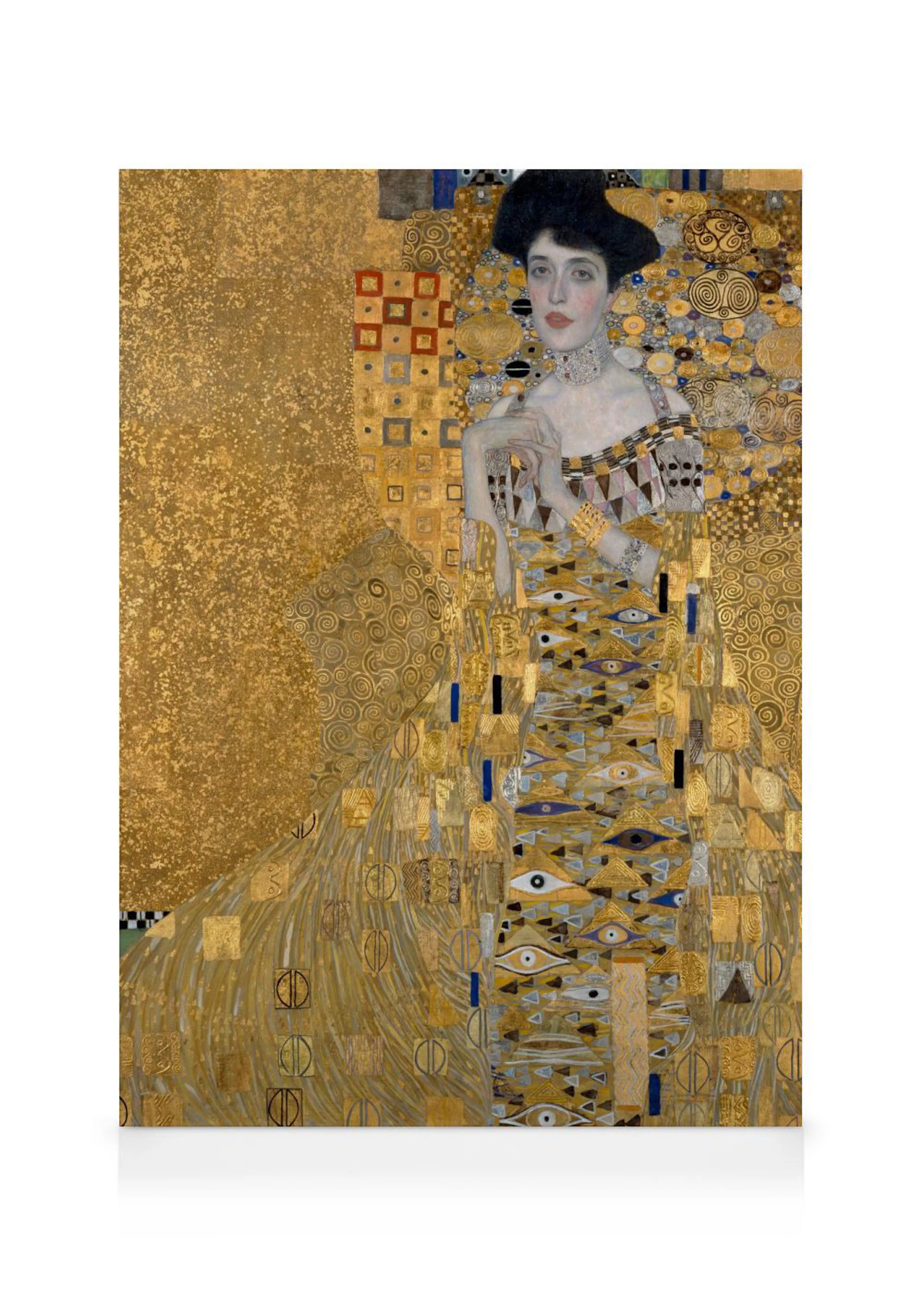 Gustav Klimtin kanvaasi muotokuva Adele Bloch-Bauerista, kultaisen ja geometrisen kuvion ympäröimänä.