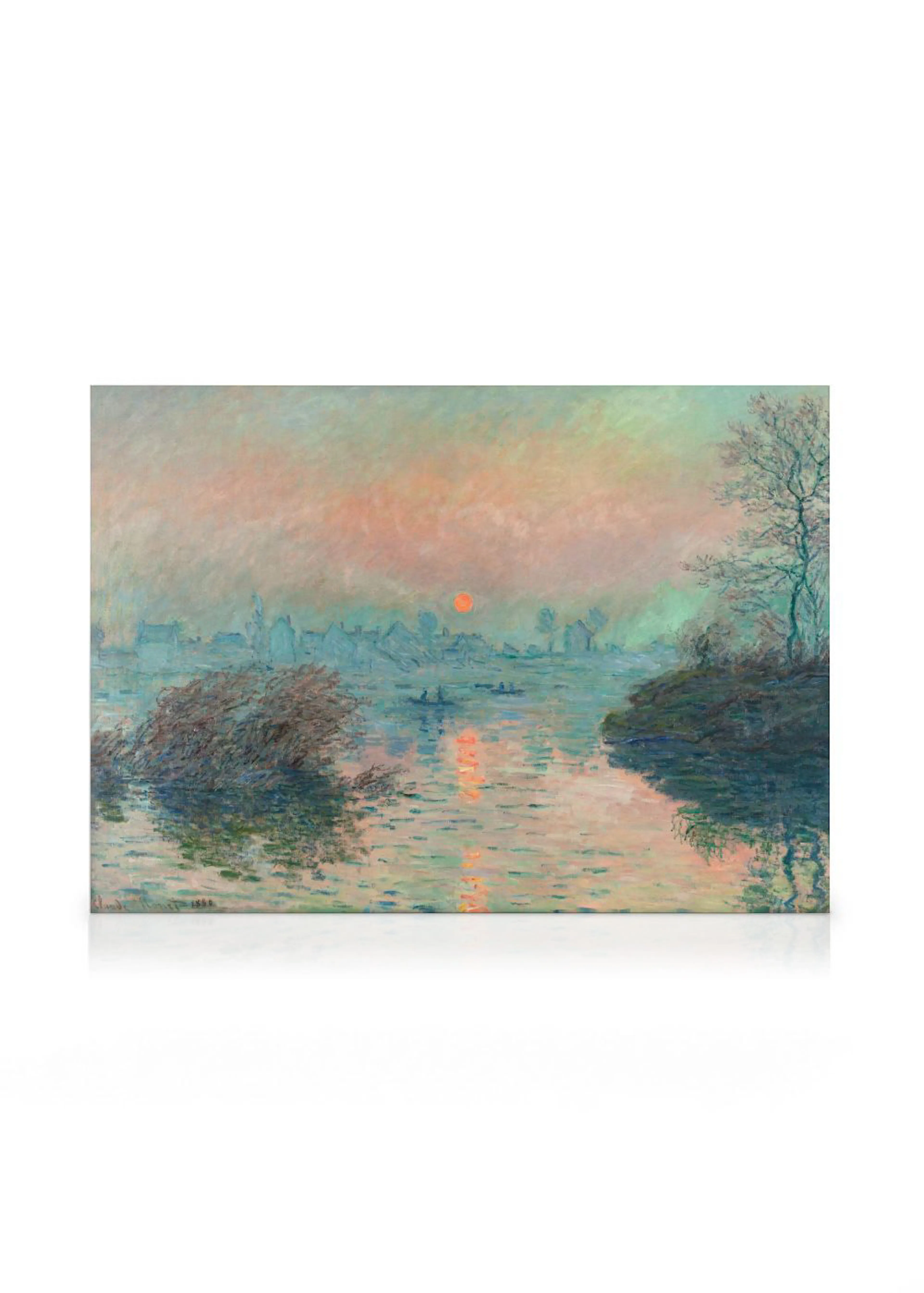 Leinwandbild von Monets Impressionismus: Sonnenaufgang über dem Hafen von Le Havre mit Booten und Stadt.