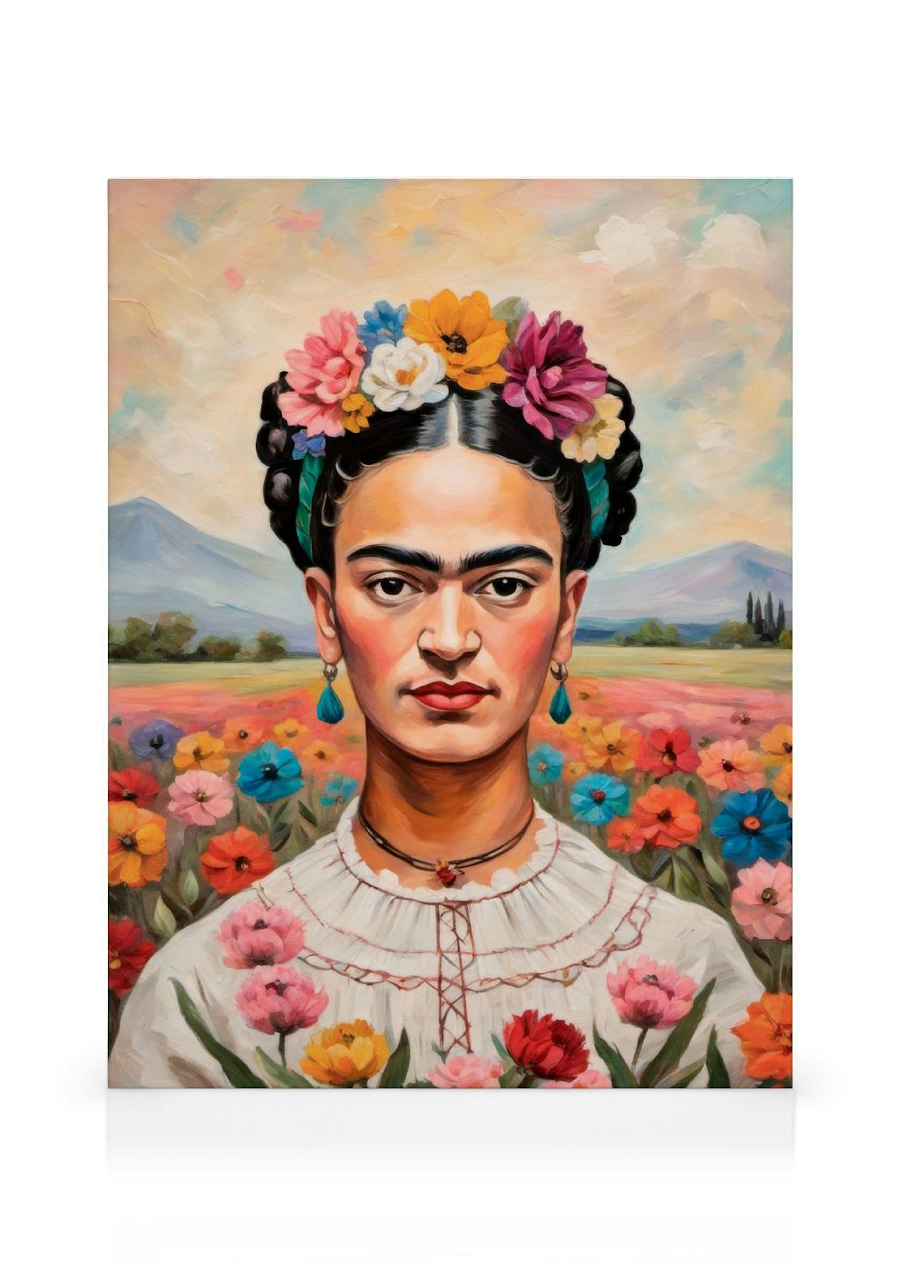 Frida Kahlo in Flower Field Canvas print thumbnail