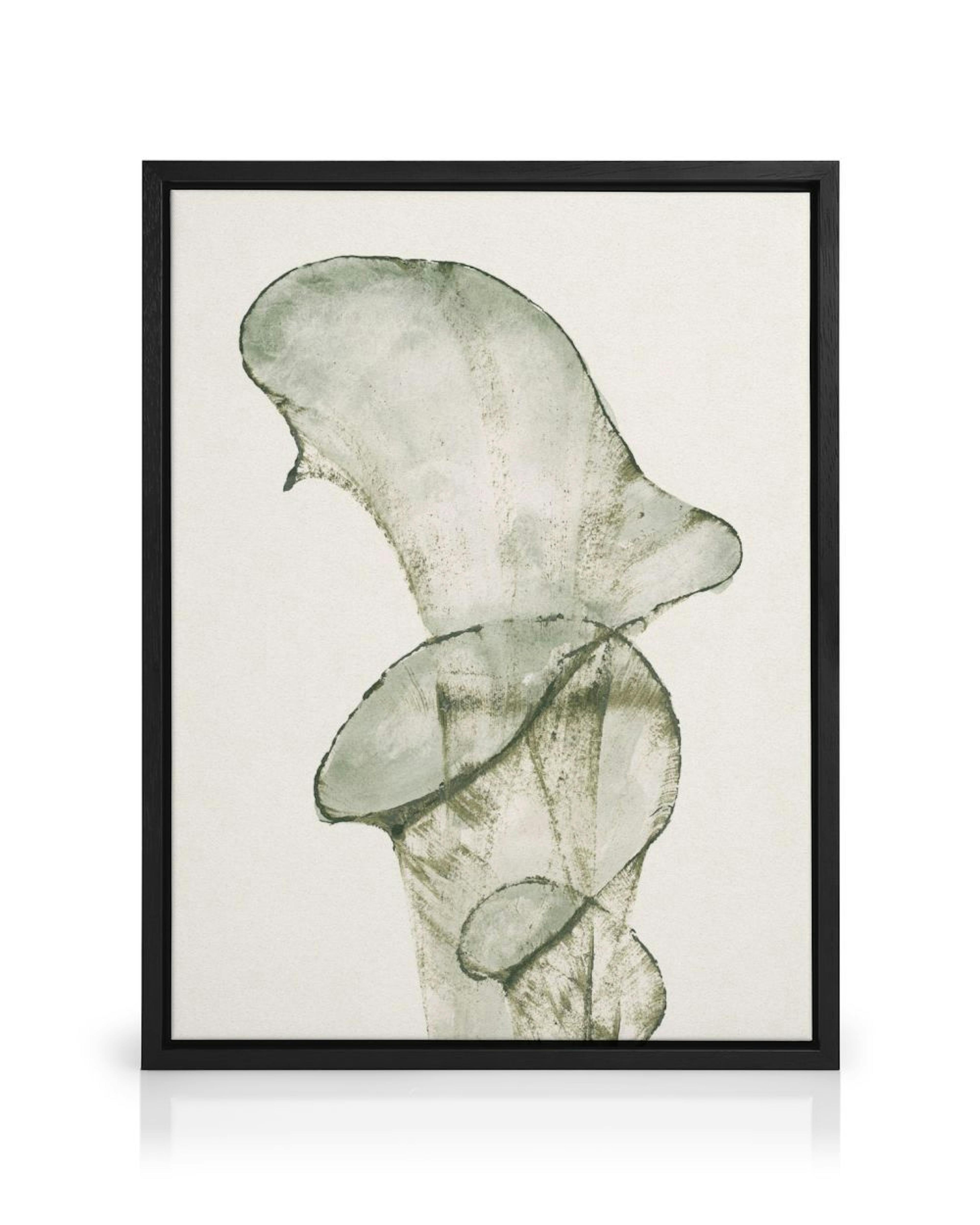 A canvas featuring a light green and dark grey abstract organic pattern with broad strokes.