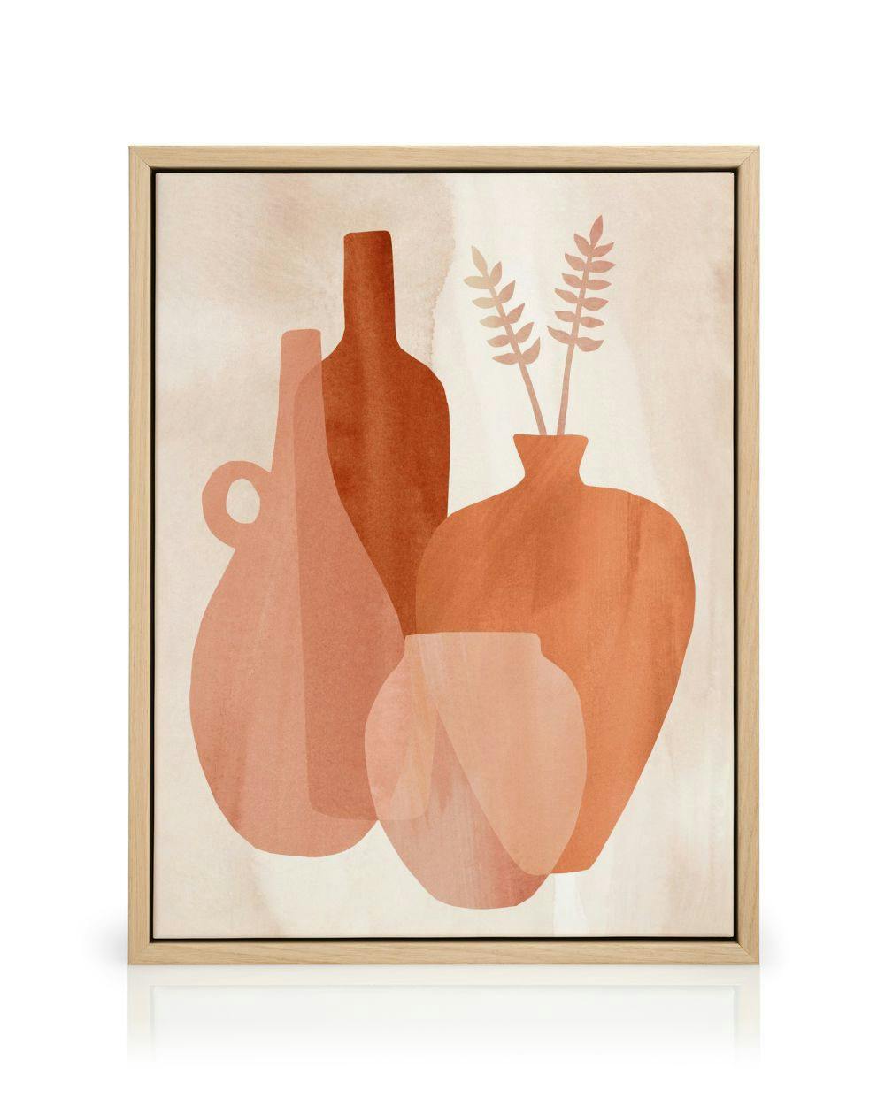 A canvas displaying an abstract illustration of terracotta pots and vases in warm earth tones on a cream background.