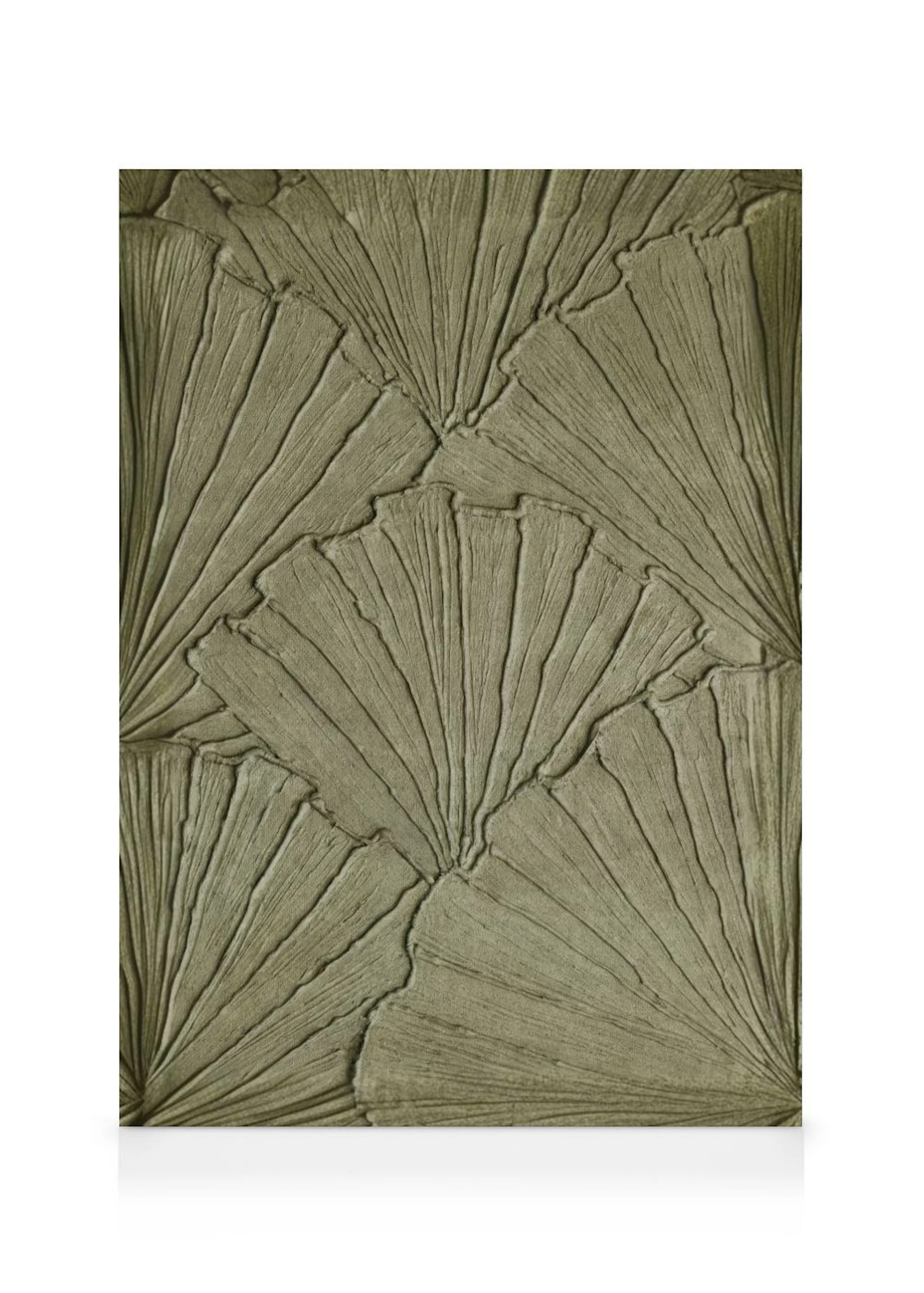 Leinwandbild mit einem Muster aus grünen, fächerförmigen Blättern, die an Ginkgo-Blätter erinnern.