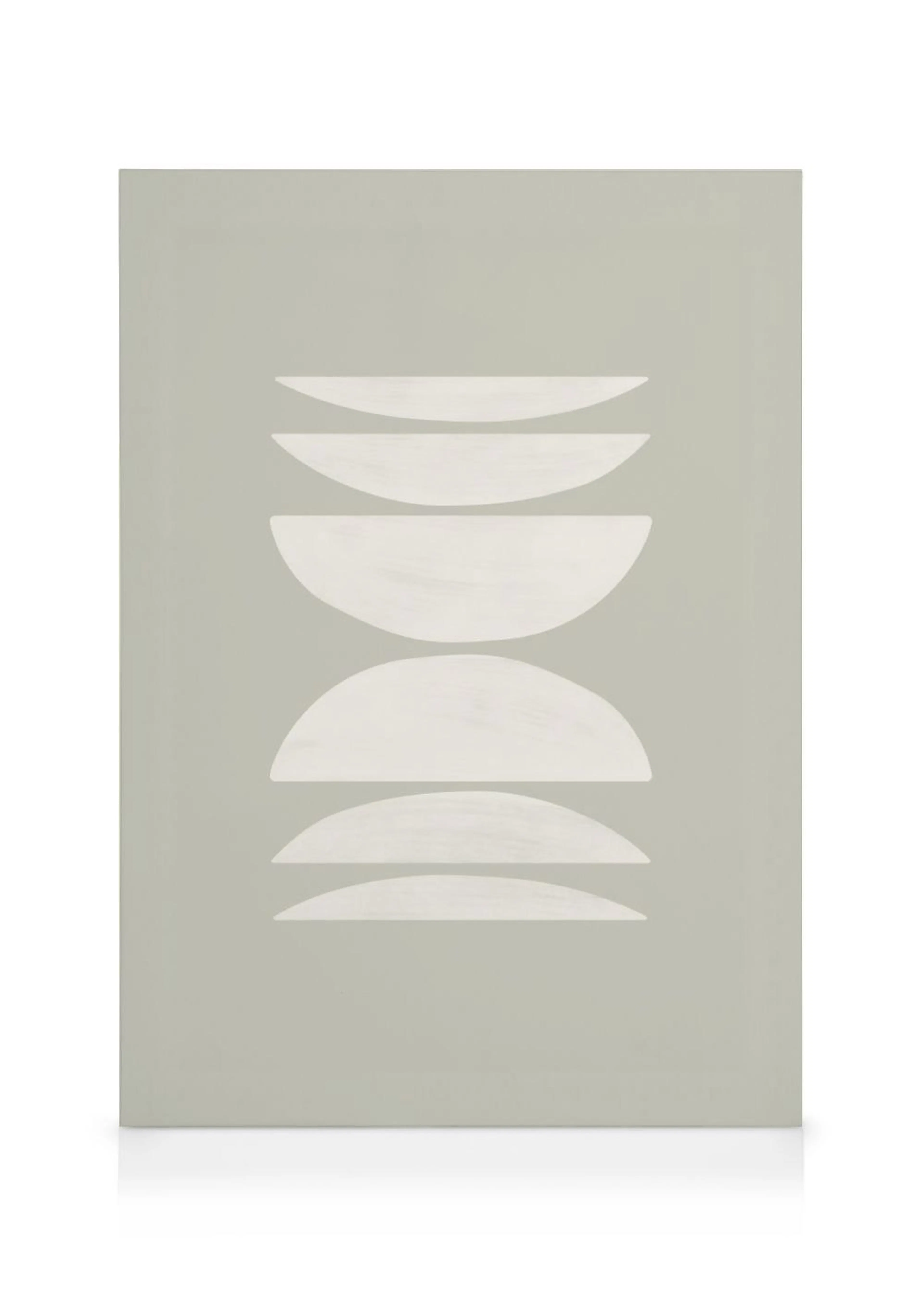 Canvas met een abstracte print van organische witte vormen op een lichtgrijze achtergrond.