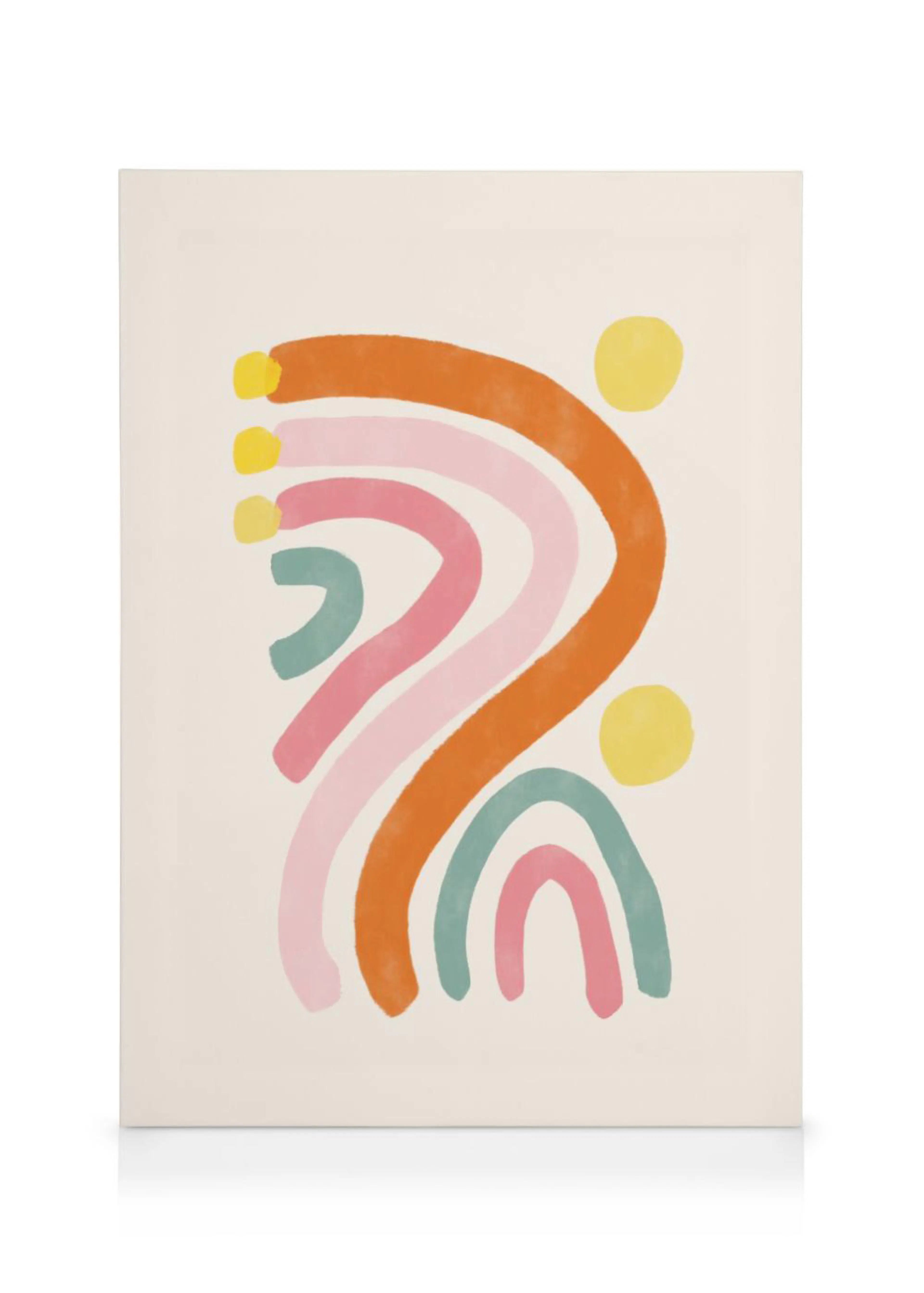 Toile murale abstraite avec des arcs-en-ciel et des cercles de couleurs pastel comme lorange, le rose et le bleu sarcelle.