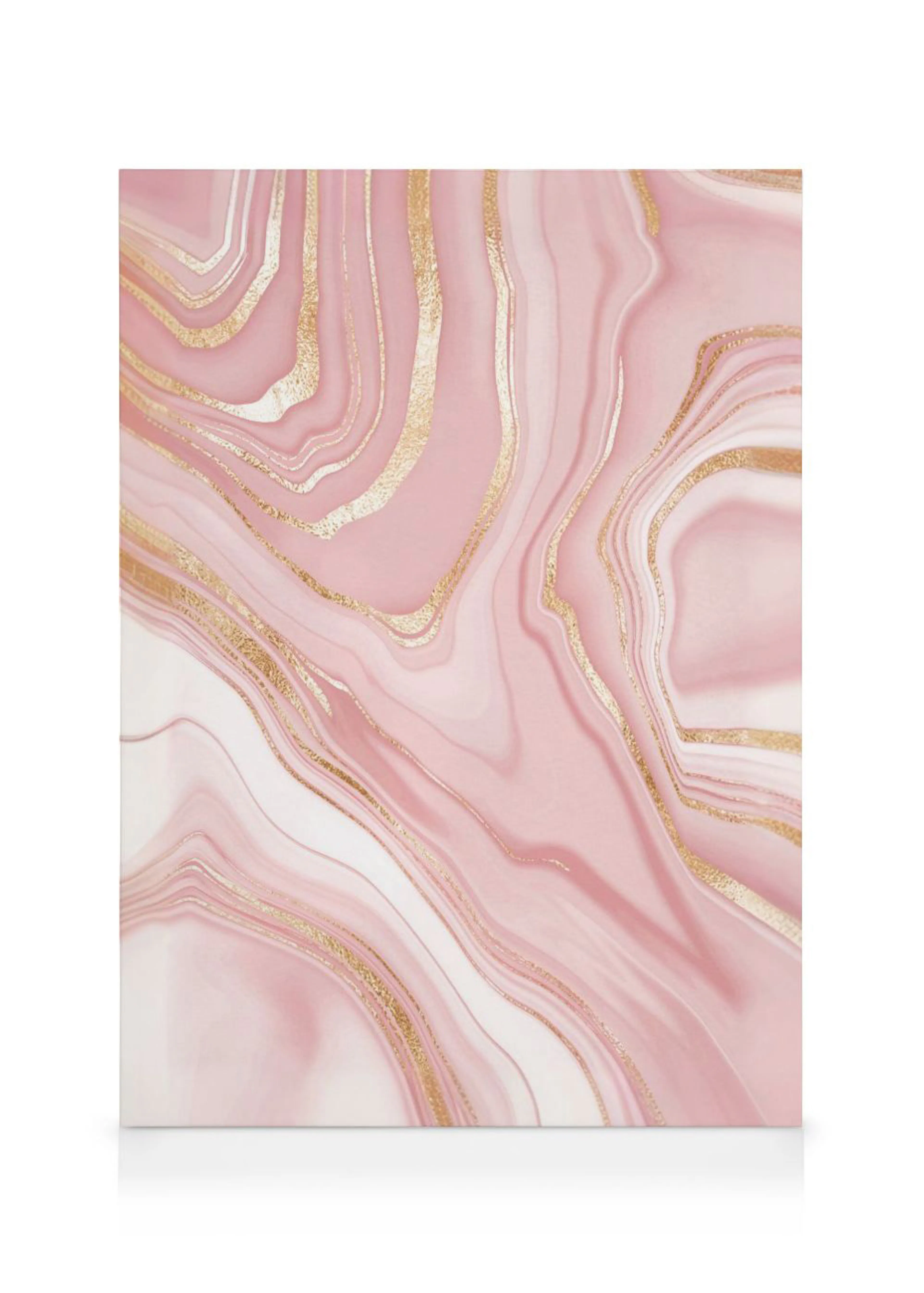 Leinwandbild mit rosa Marmor-Design, durchzogen von glänzenden goldenen Adern und weißen Akzenten.