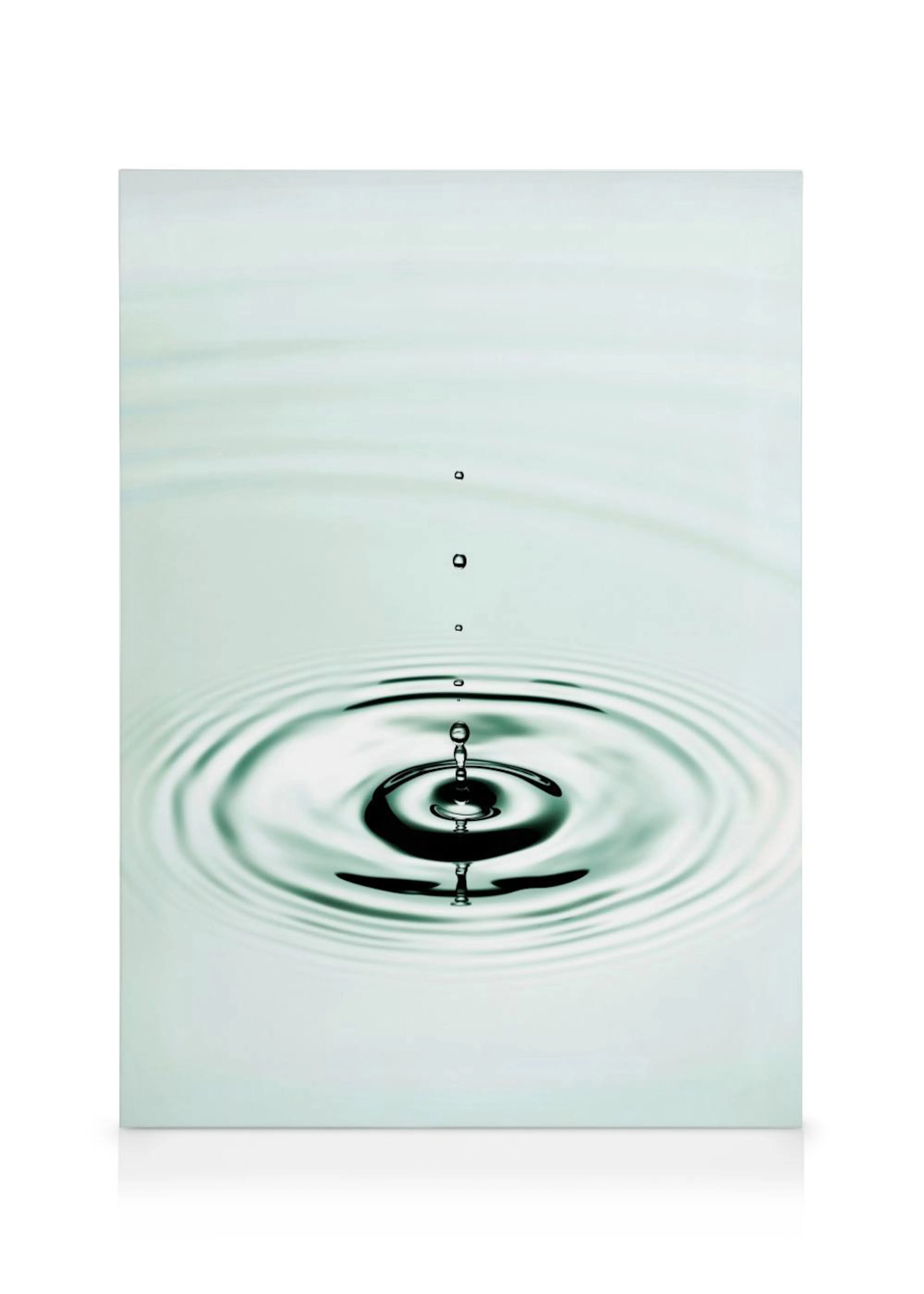 A canvas showing a water drop creating ripples on a light blue-green surface, with more drops falling above.