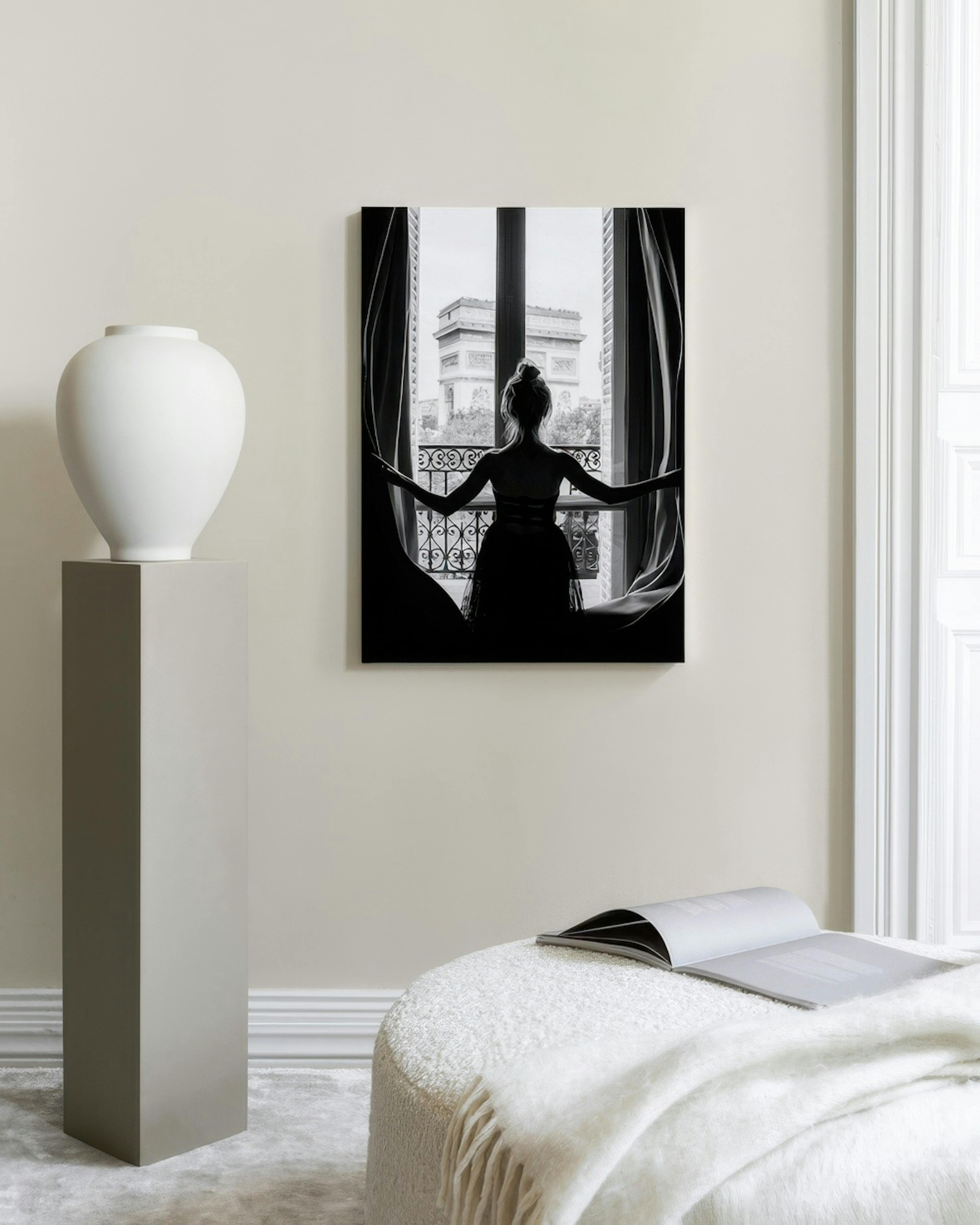 Girl in Paris Window Stampa su tela thumbnail