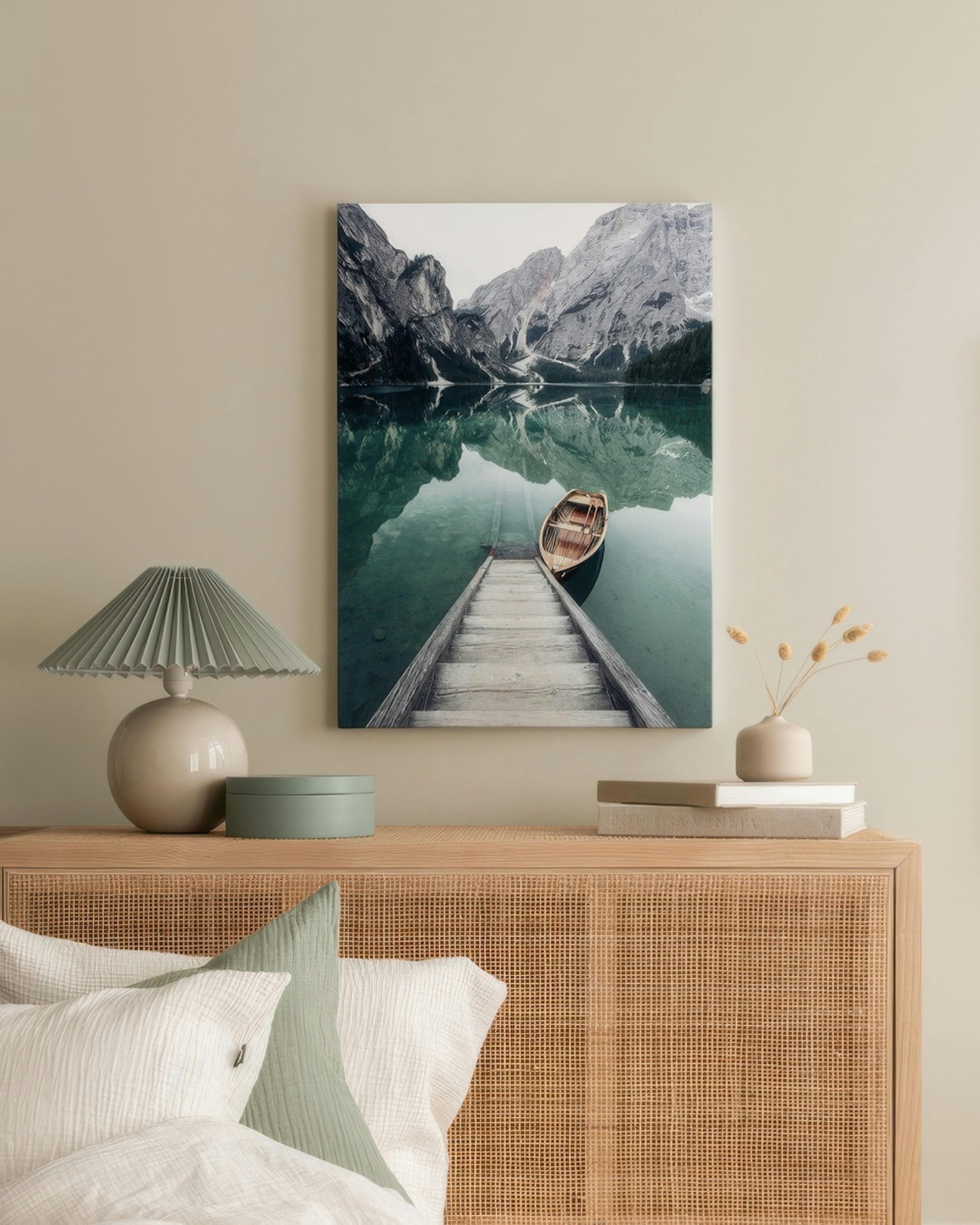 Boat in the lake Stampa su tela thumbnail
