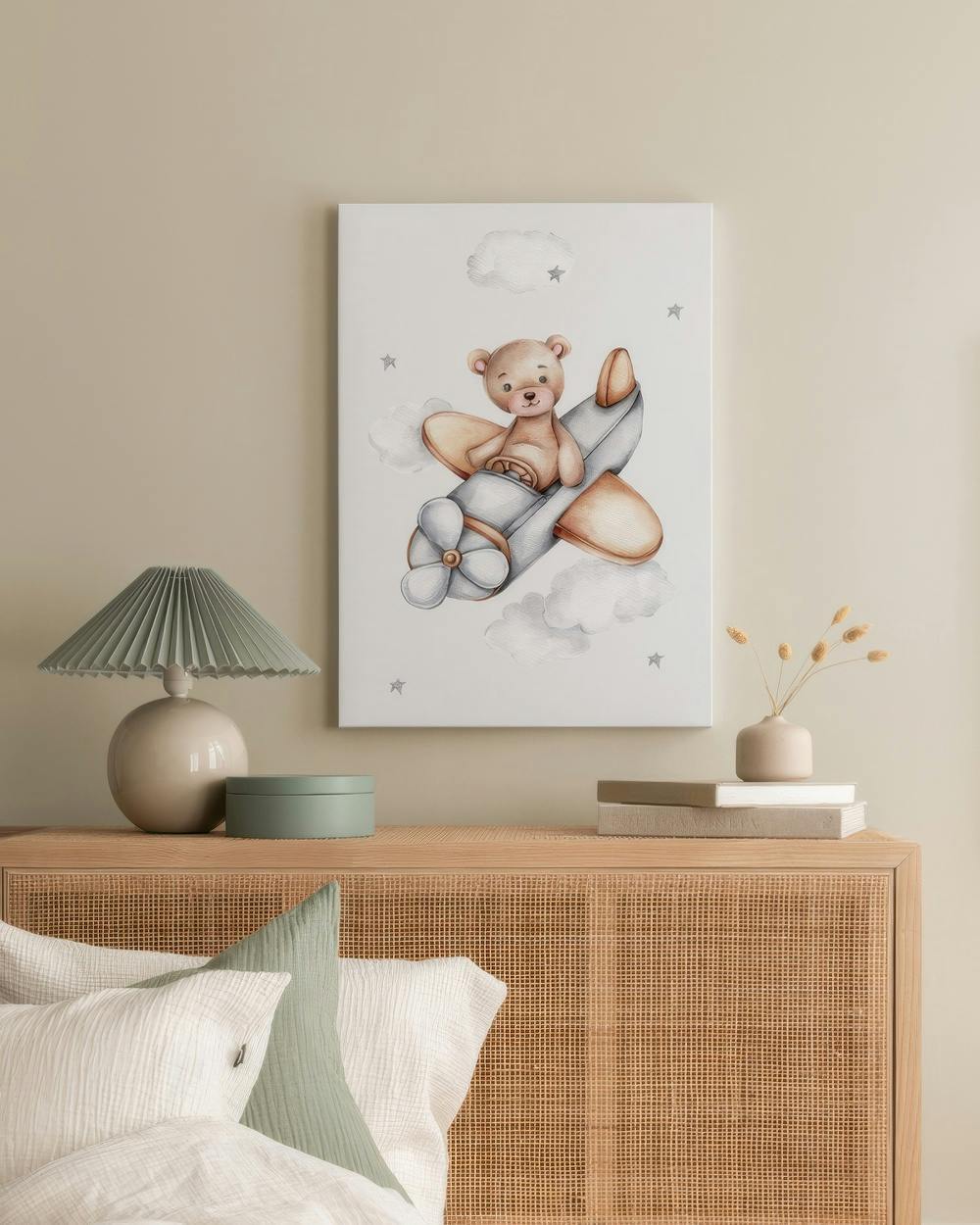 Canvas Prints - Flying Teddy Canvas print (50x70 cm - Oak Frame) - Poster Store