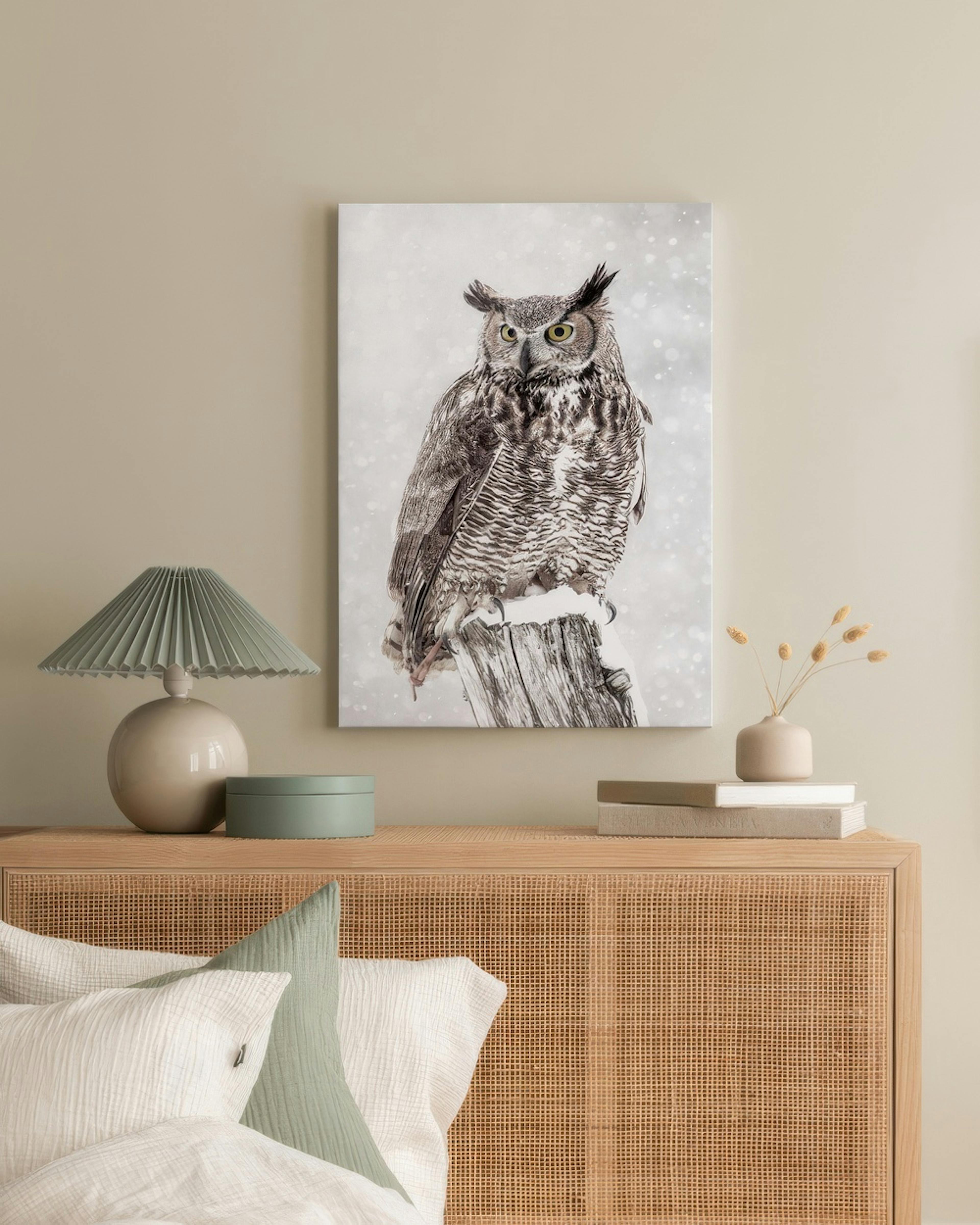 Owl in Snowfall Tela thumbnail
