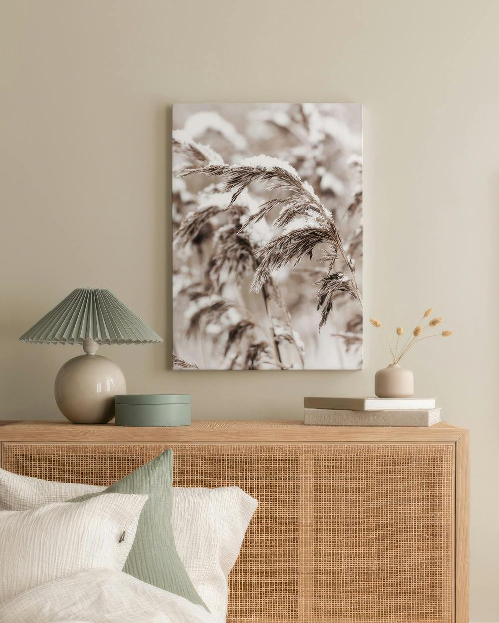 Canvas Prints - Snowy Reed Canvas print (50x70 cm - Oak Frame) - Poster Store