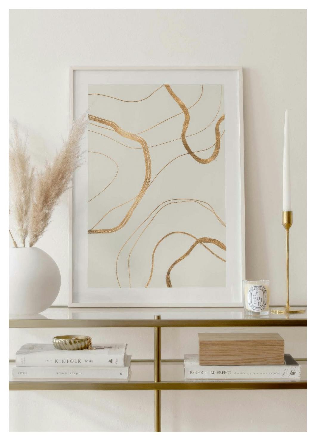 Golden Abstract Lines Poster (30x40 cm) - Poster Store