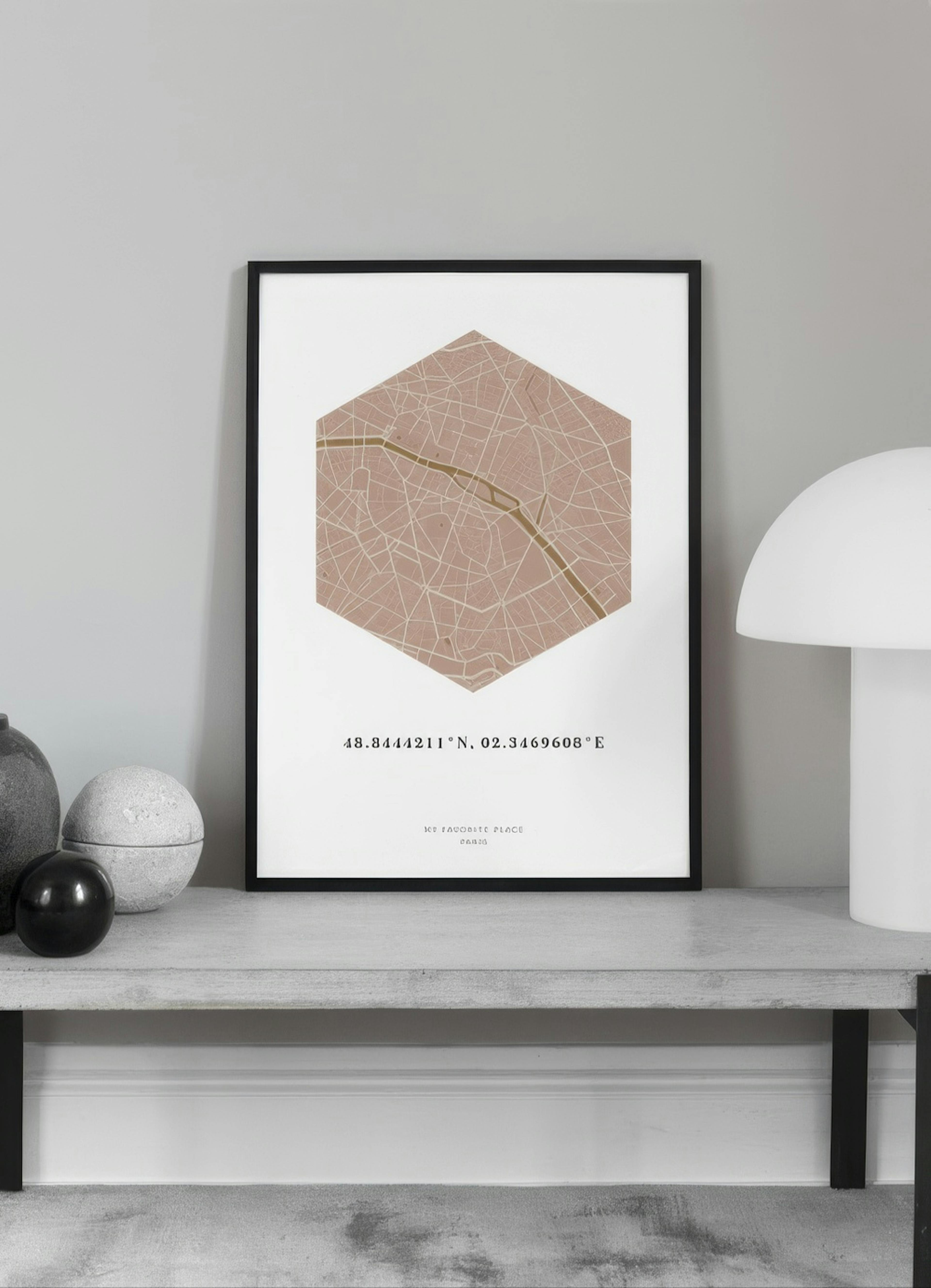 Carte Hexagone Rose Moutarde Poster Personnalisé thumbnail