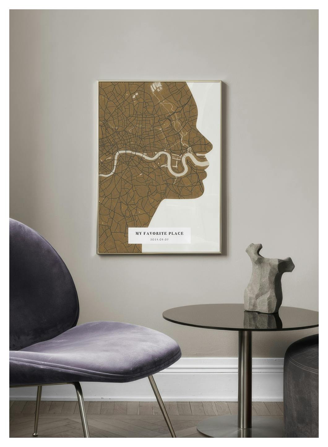 Silhouette Map Vintage Mustard Personal Poster (30x40 cm) - Poster Store