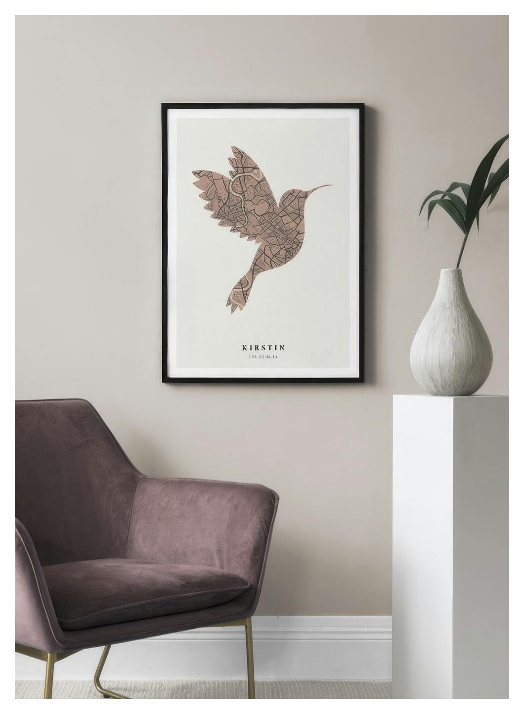 Bird Map Vintage Pink Personal Poster (50x70 cm) - Poster Store
