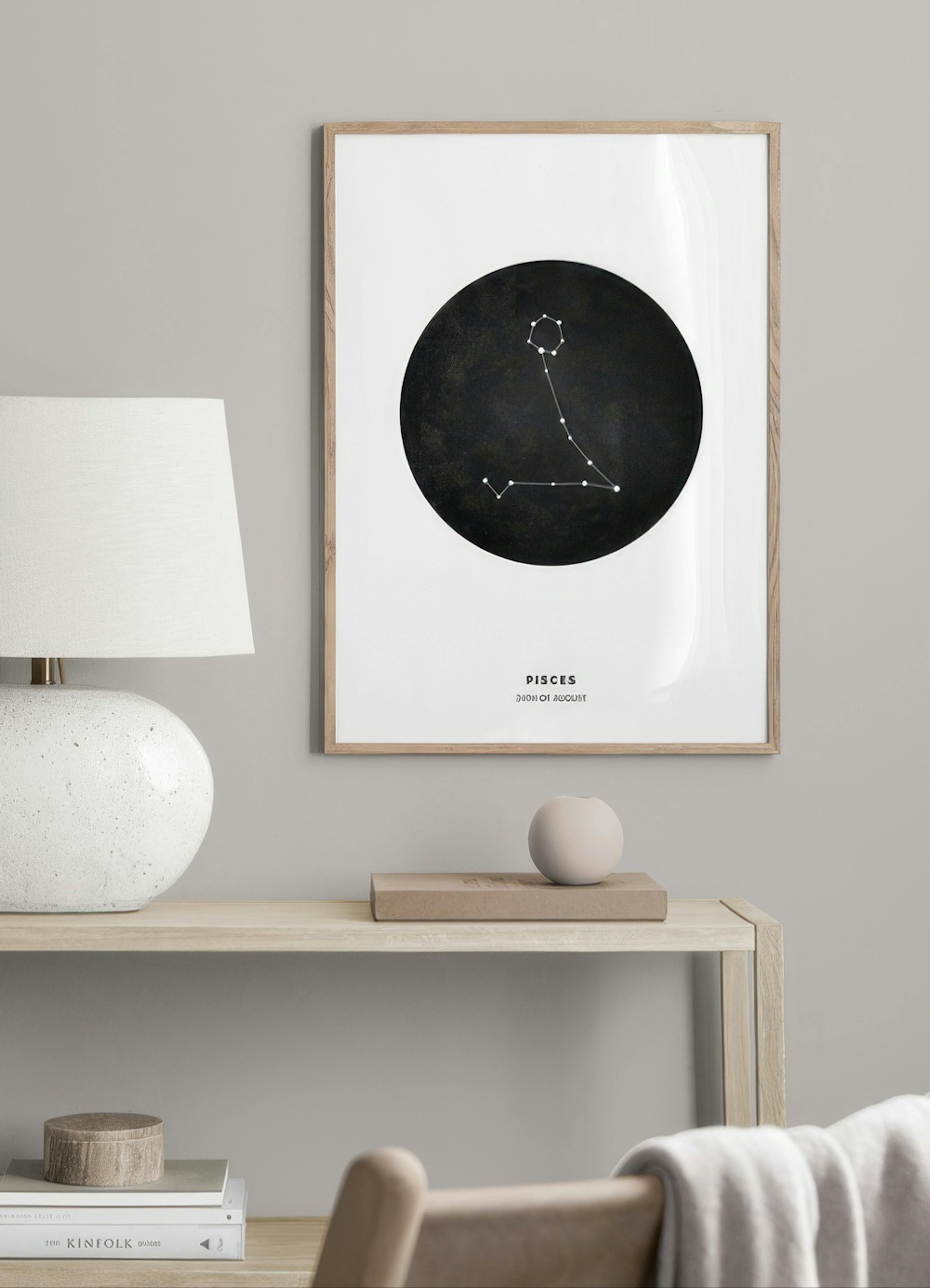 Znak zodiaku czarny Ryby Plakat Personalizowany thumbnail