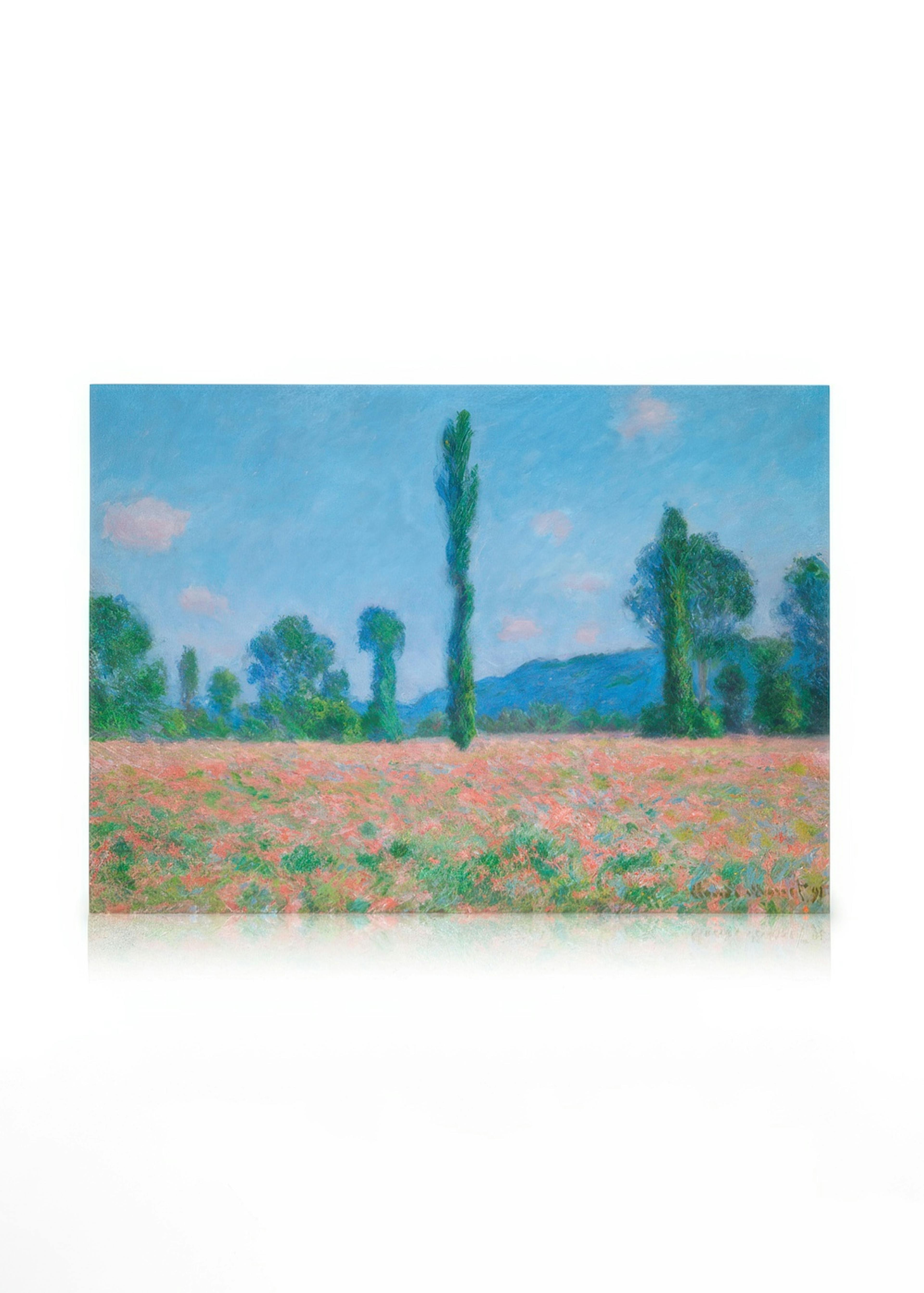 A canvas inspired by Monet featuring a field of red poppies under a bright blue sky with scattered clouds.
