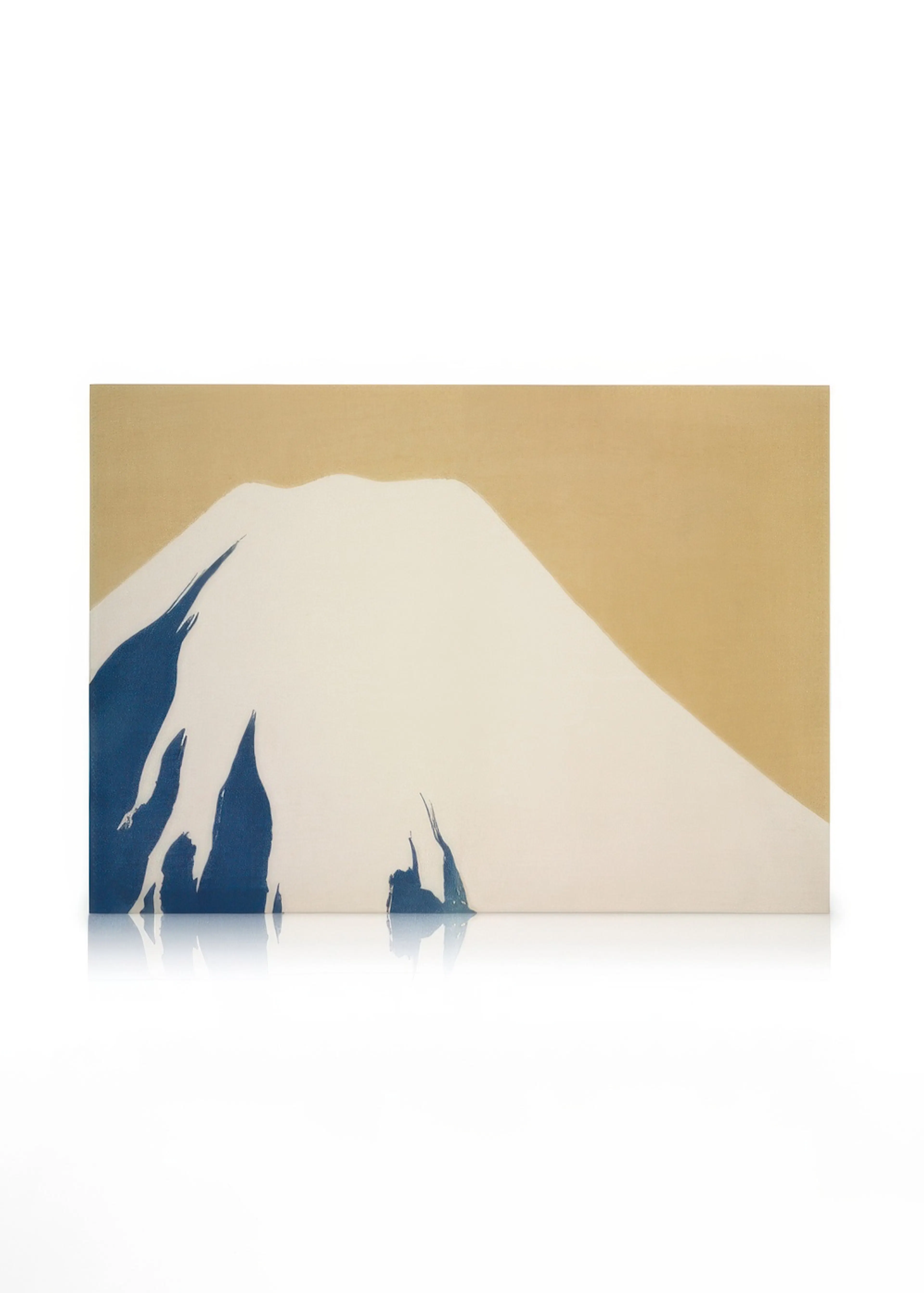 A canvas showing a minimalist depiction of Mount Fuji with a white peak, blue base, and beige sky.