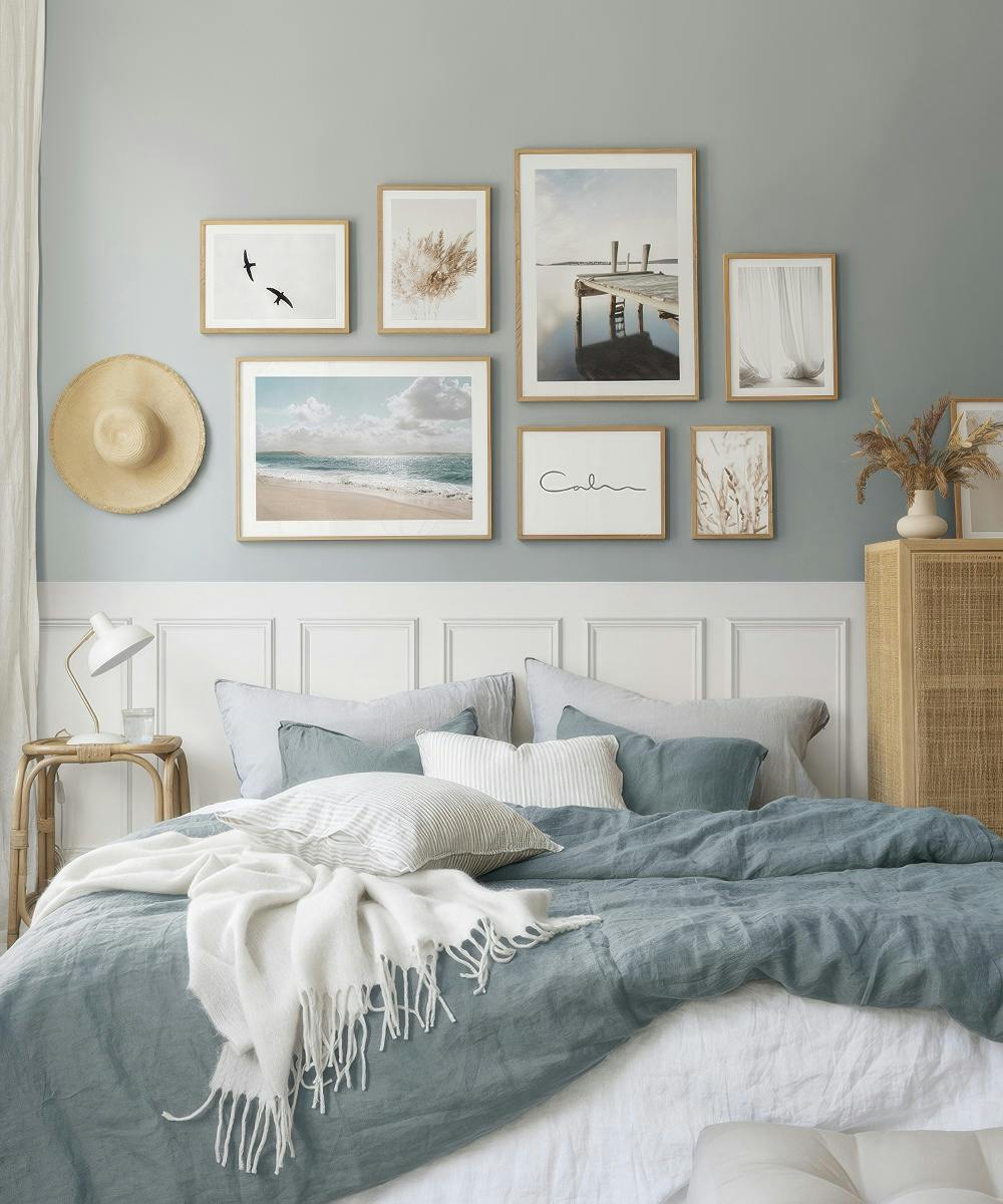 Tavelvägg med naturtema i blått med ekramar för sovrummet (ONE SIZE) - Poster Store