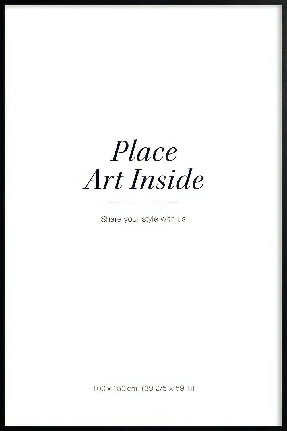 Mustareunainen juliste, jossa valkoisella pohjalla teksti Place Art Inside ja Share your style with us.