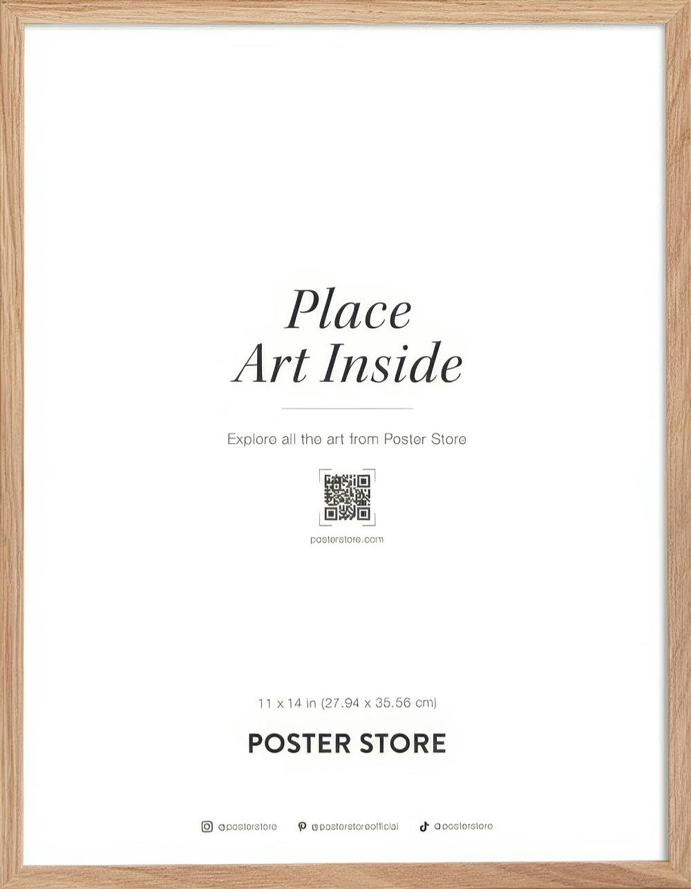 A poster with a light wood frame and white interior displaying Place Art Inside text.