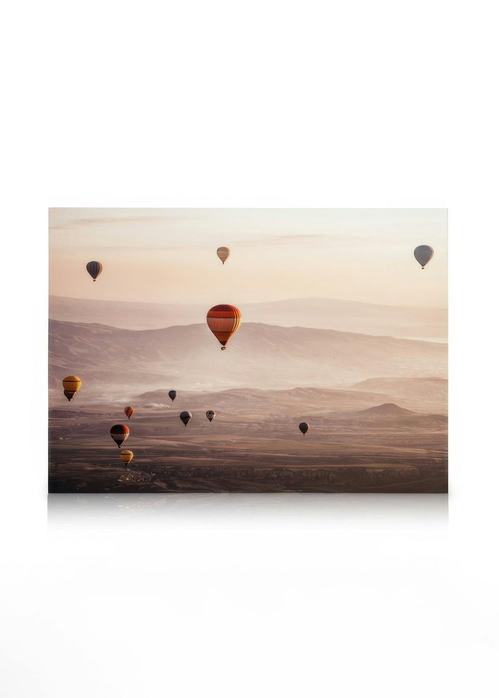 Montgolfières au Soleil levant Toile (30x40 cm - Cadre de chêne) - Poster Store