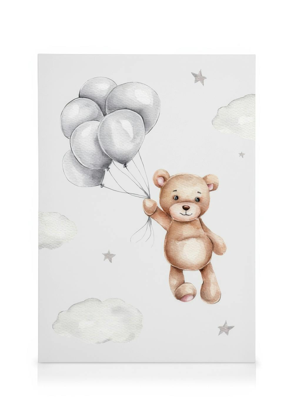 Canvastavlor - Nalle med Ballonger Canvastavla (30 x 40 cm - Svart ram) - Poster Store