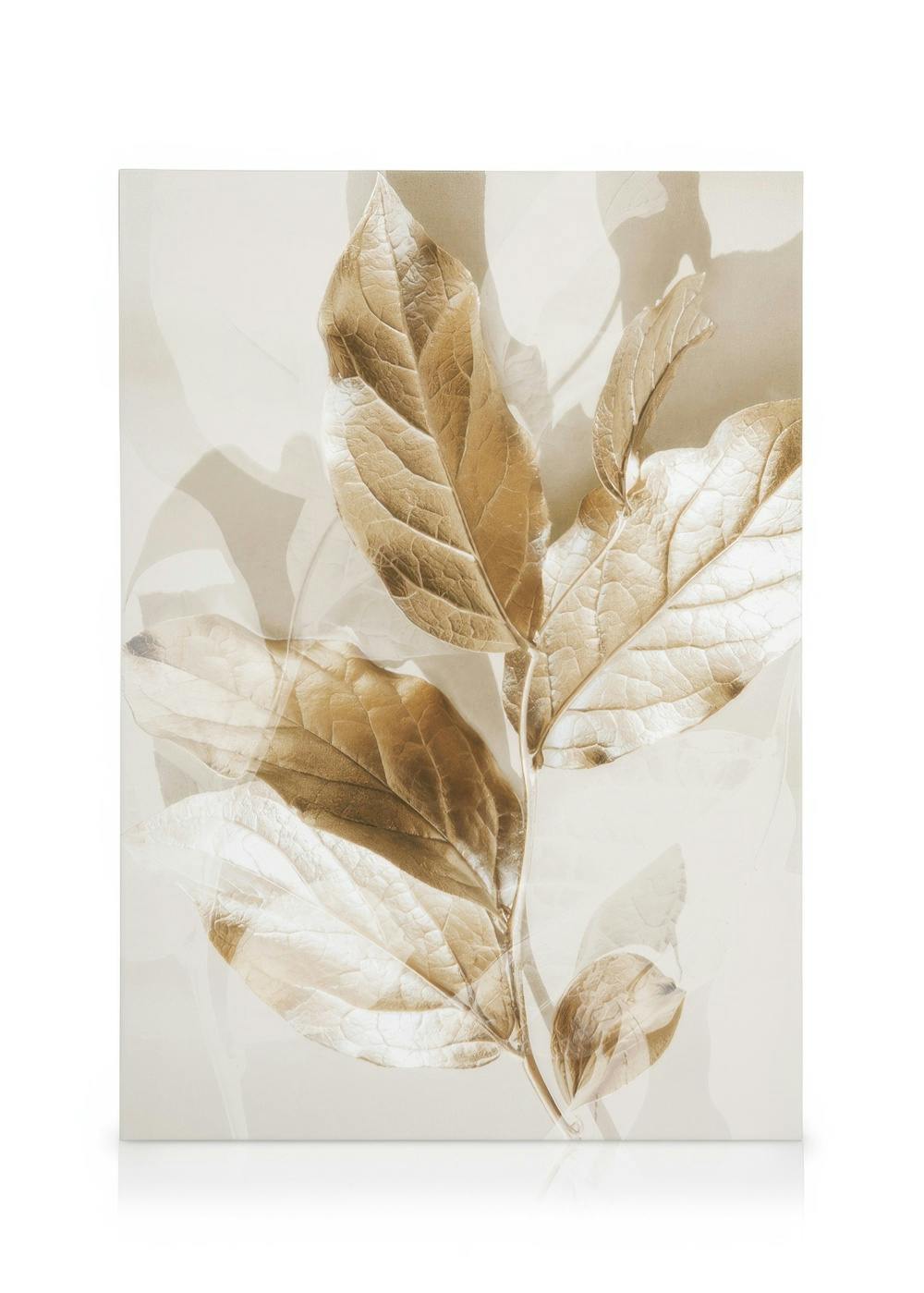 Obraz na plátně s hnědými metalickými listy na světlém pozadí.
