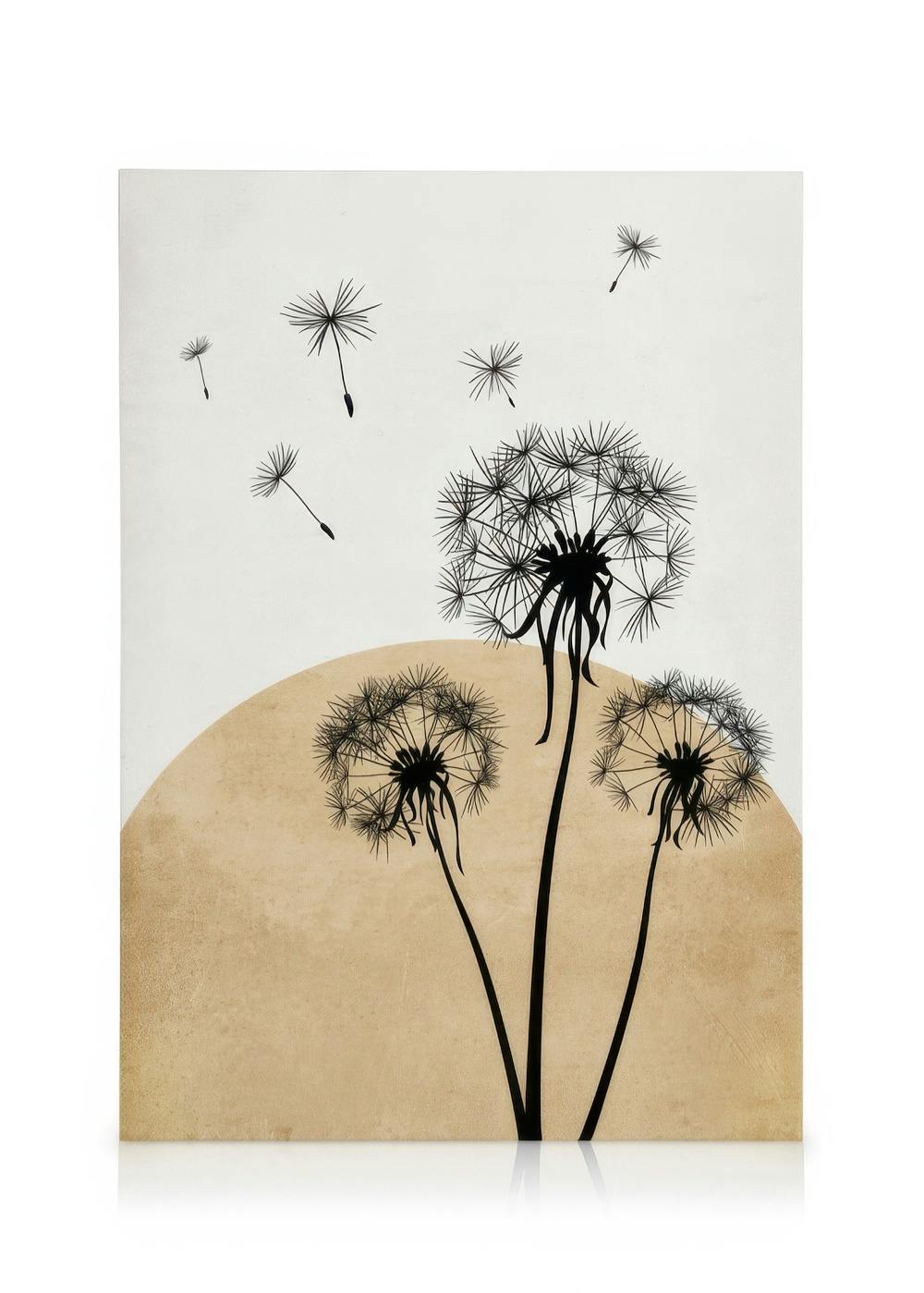 Goldener Löwenzahn Silhouette leinwand (30x40 cm - Holzrahmen schwarz) - Poster Store